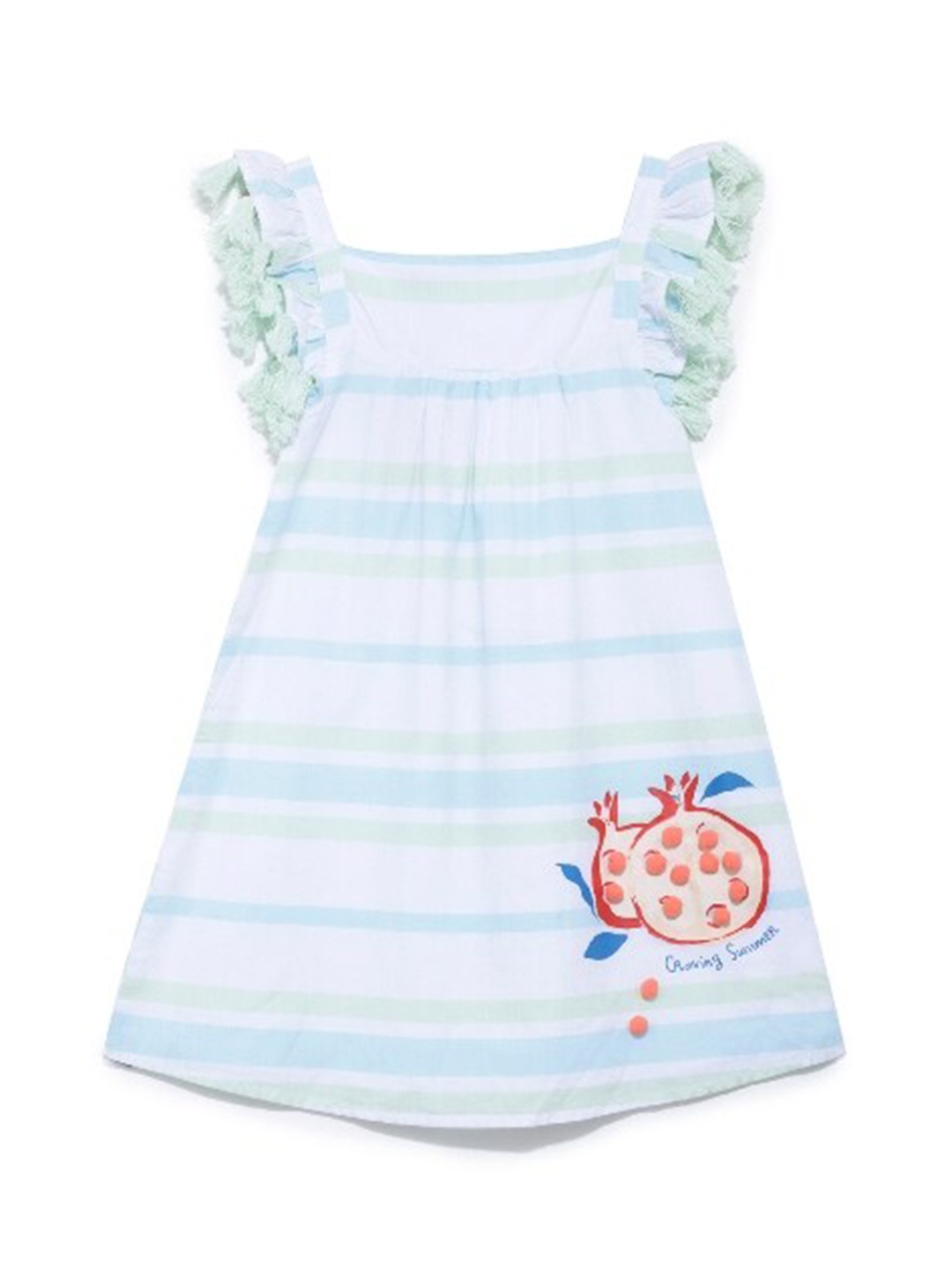 

UNDER FOURTEEN ONLY White & Blue Striped Cotton A-Line Dress