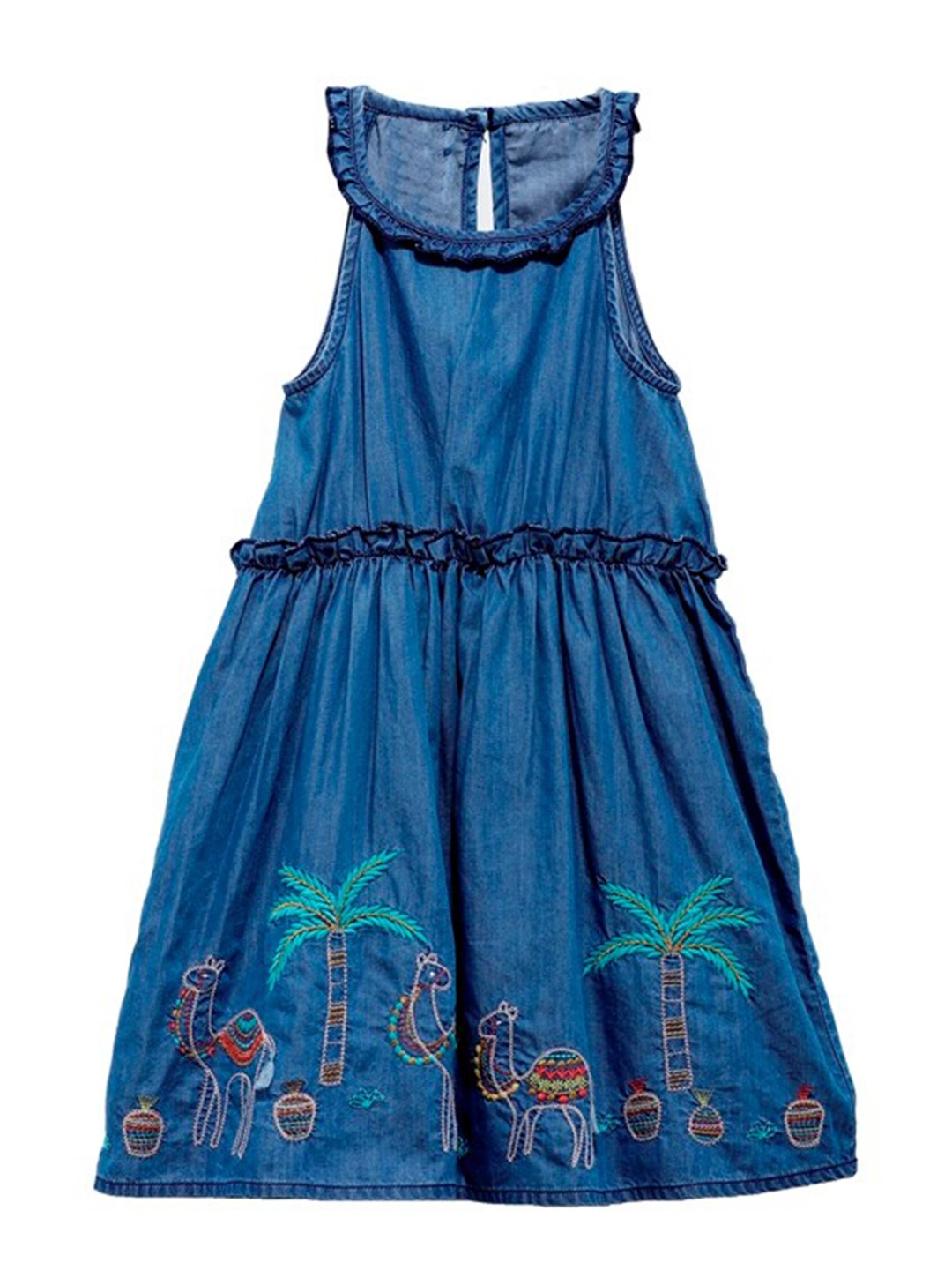 

UNDER FOURTEEN ONLY Blue & Green Embroidered Dress
