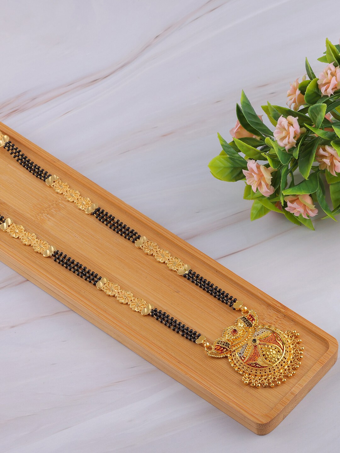 

Brandsoon Gold-Plated & Black Beaded Mangalsutra