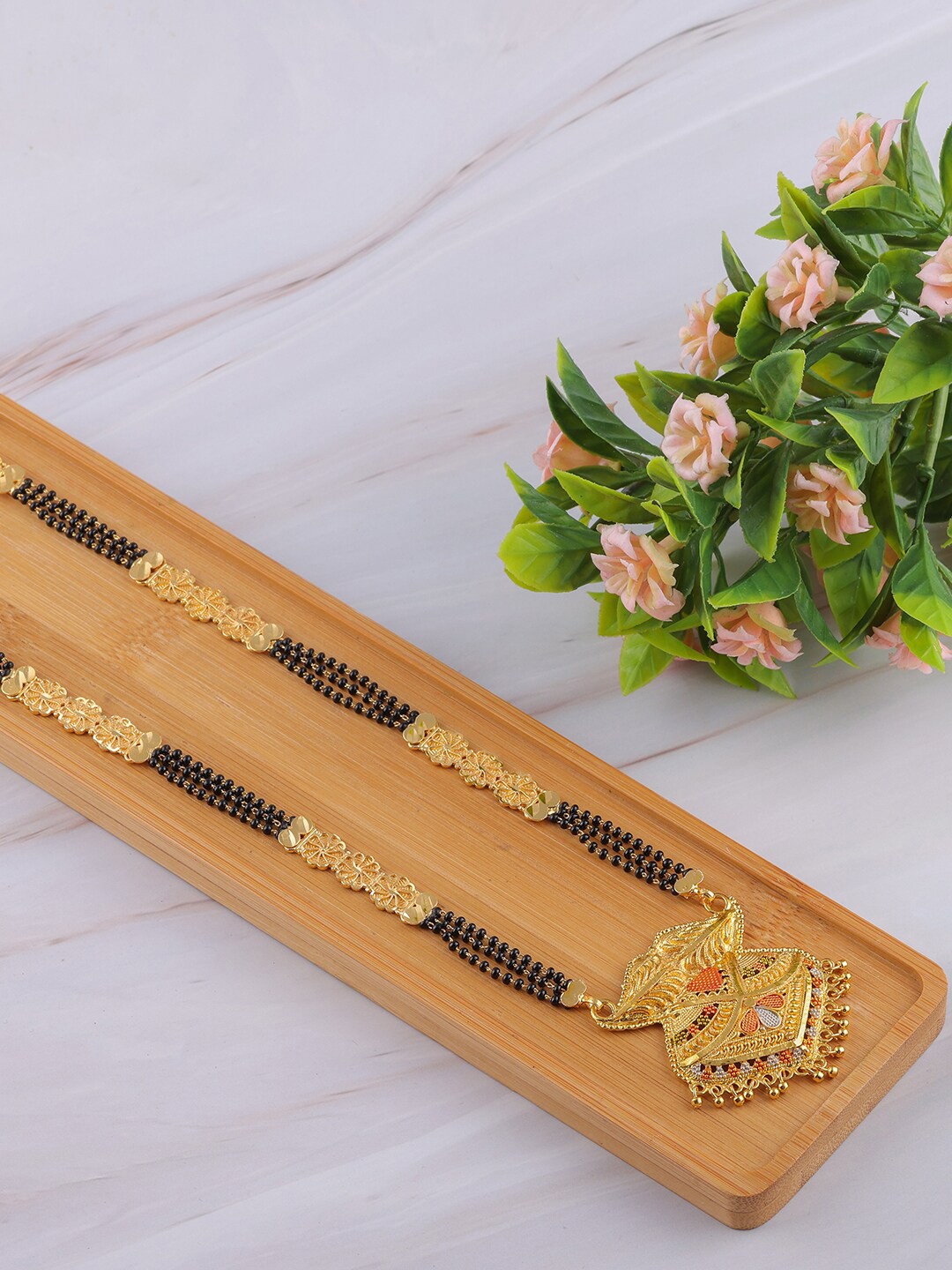 

Brandsoon 1 Gram Gold-Plated & Black Beaded Mangalsutra