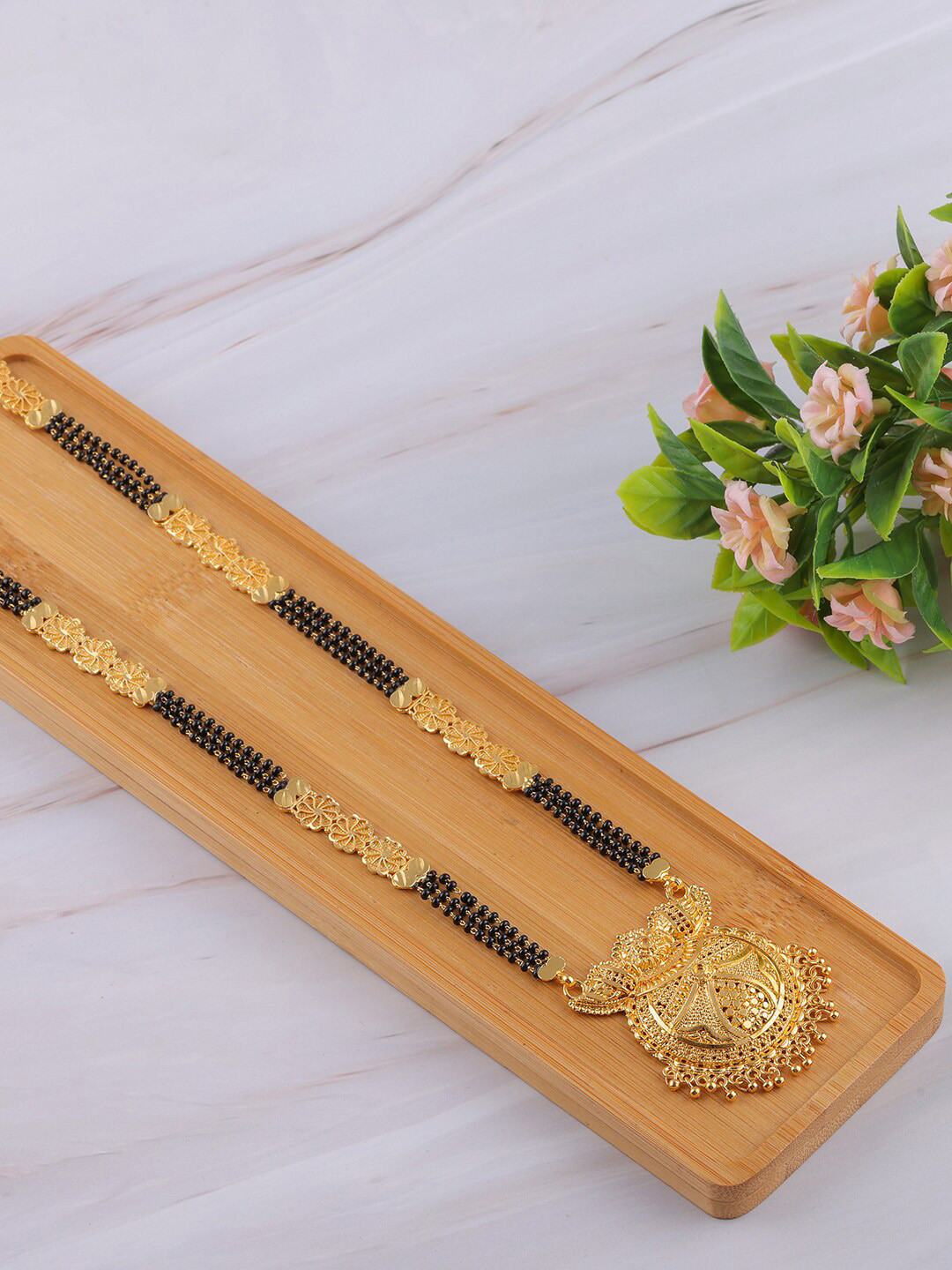 

Brandsoon Gold-Plated Black Beaded Mangalsutra