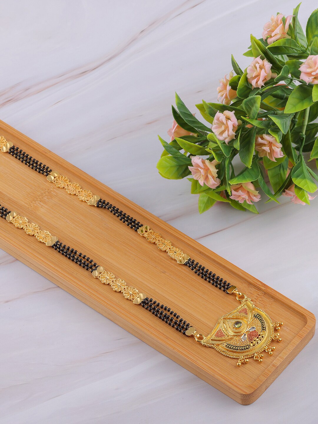 

Brandsoon Gold-Plated & Black Beaded Mangalsutra