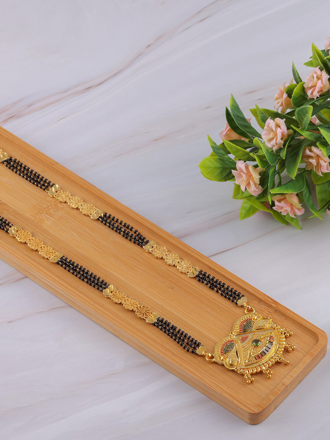 

Brandsoon Gold-Toned Gold-Plated Black Beaded Mangalsutra
