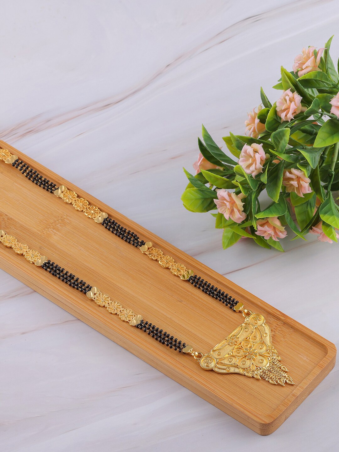 

Brandsoon Gold-Toned Gold-Plated Black Beaded Mangalsutra