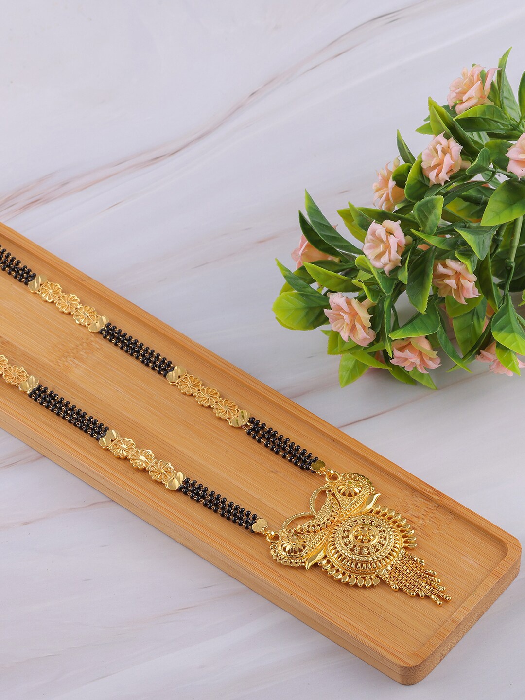 

Brandsoon Gold-Plated & Black Beaded Mangalsutra