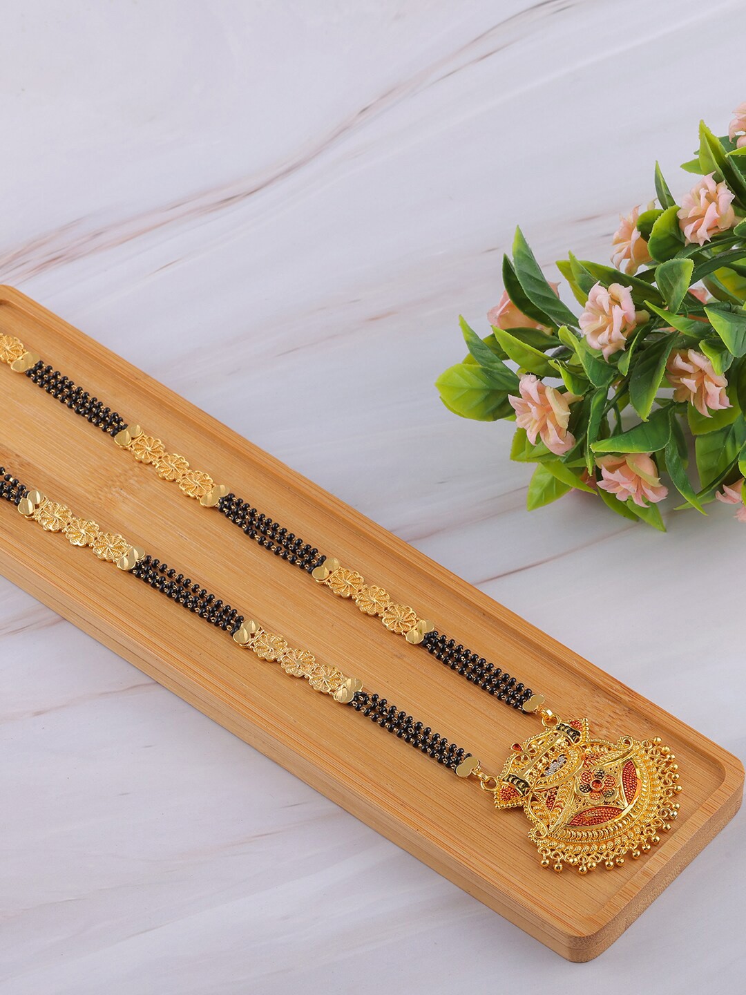 

Brandsoon Gold-Plated Black & Red Beaded Mangalsutra