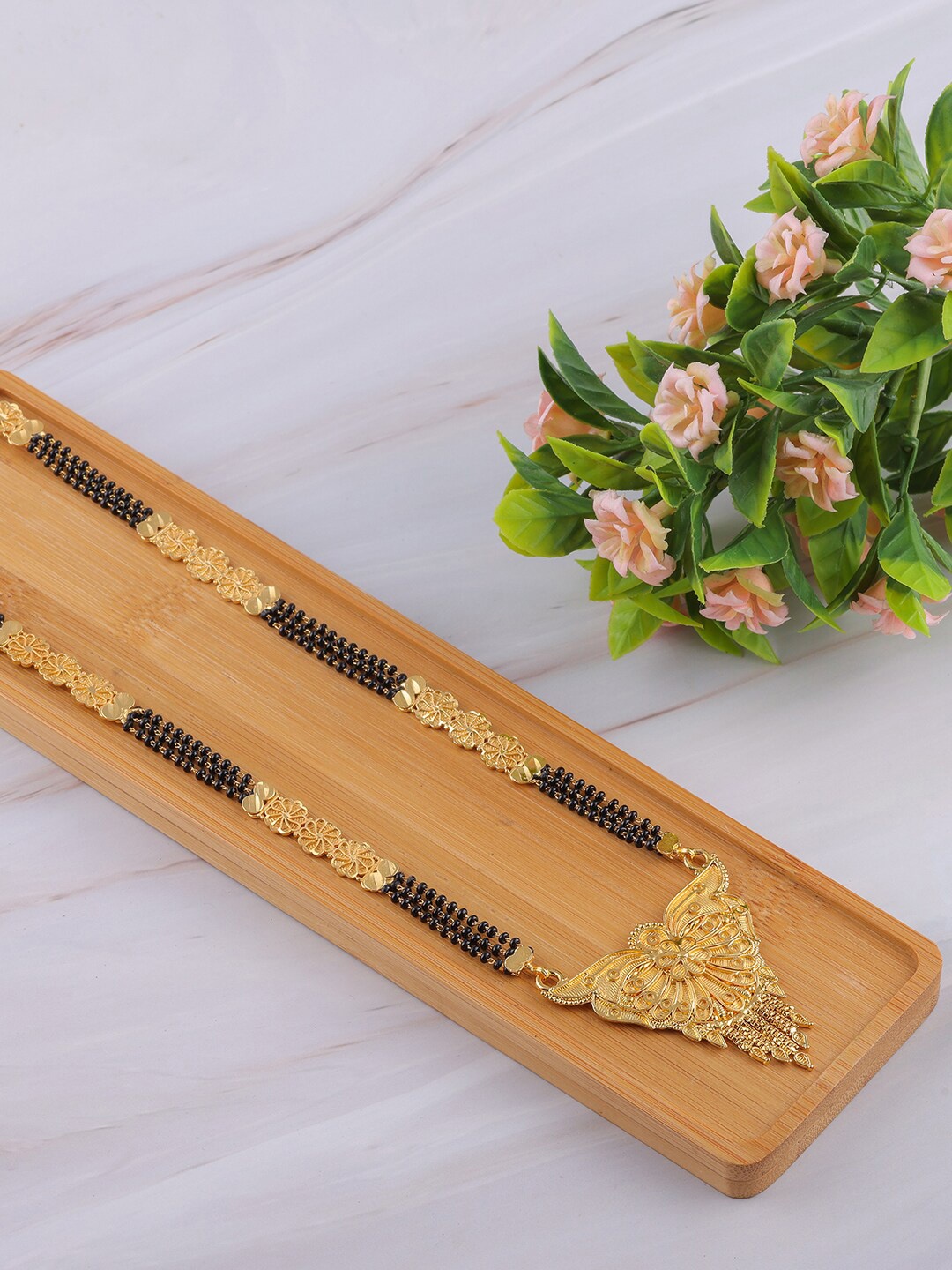 

Brandsoon Gold-Plated Black Beaded Mangalsutra