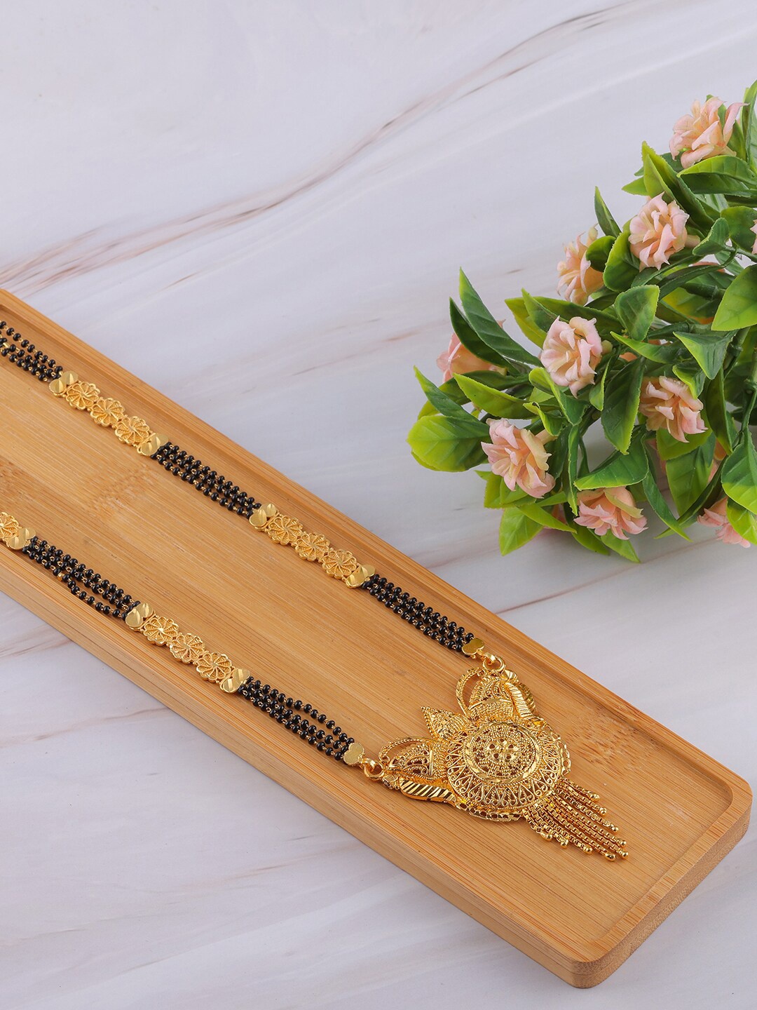 

Brandsoon Gold-Plated & Black Beaded Mangalsutra