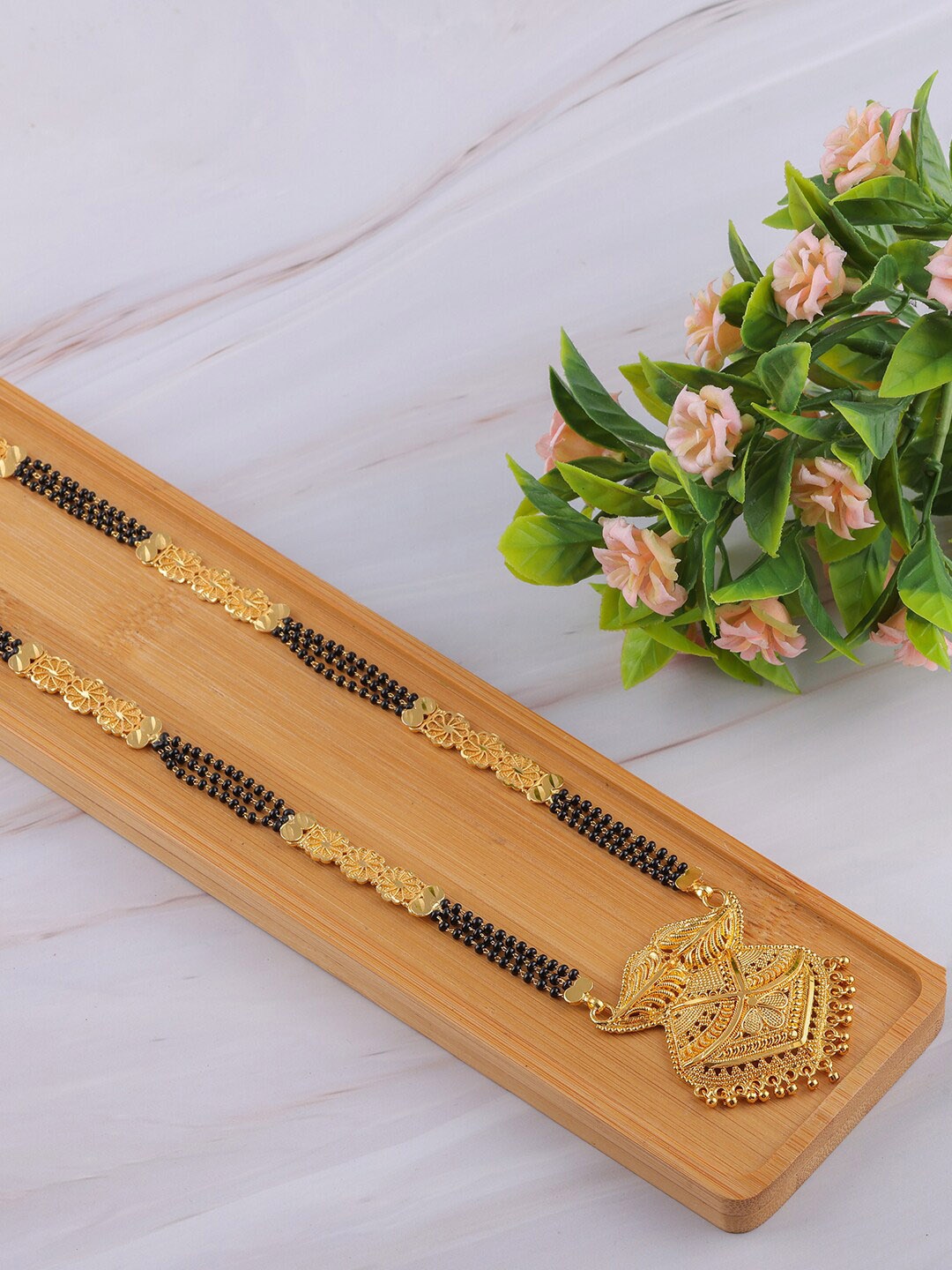 

Brandsoon Gold-Plated & Black Beaded Mangalsutra