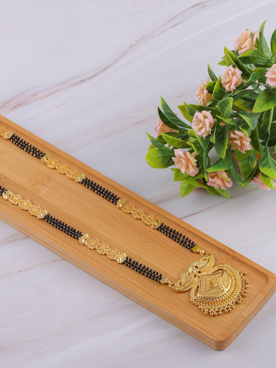 

Brandsoon Gold-Plated & Black Beaded Mangalsutra