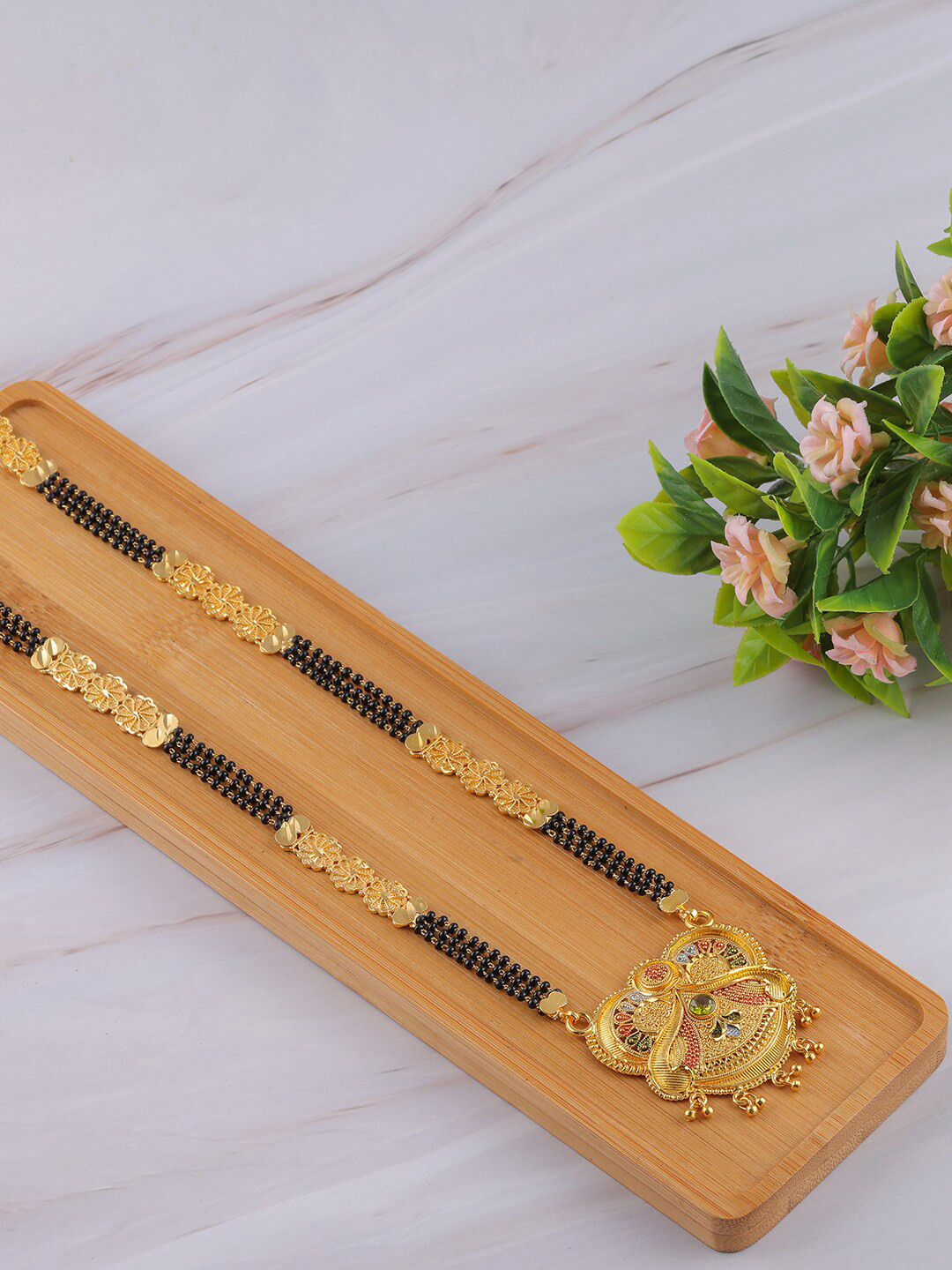 

Brandsoon Gold-Plated Black & Red Beaded Mangalsutra