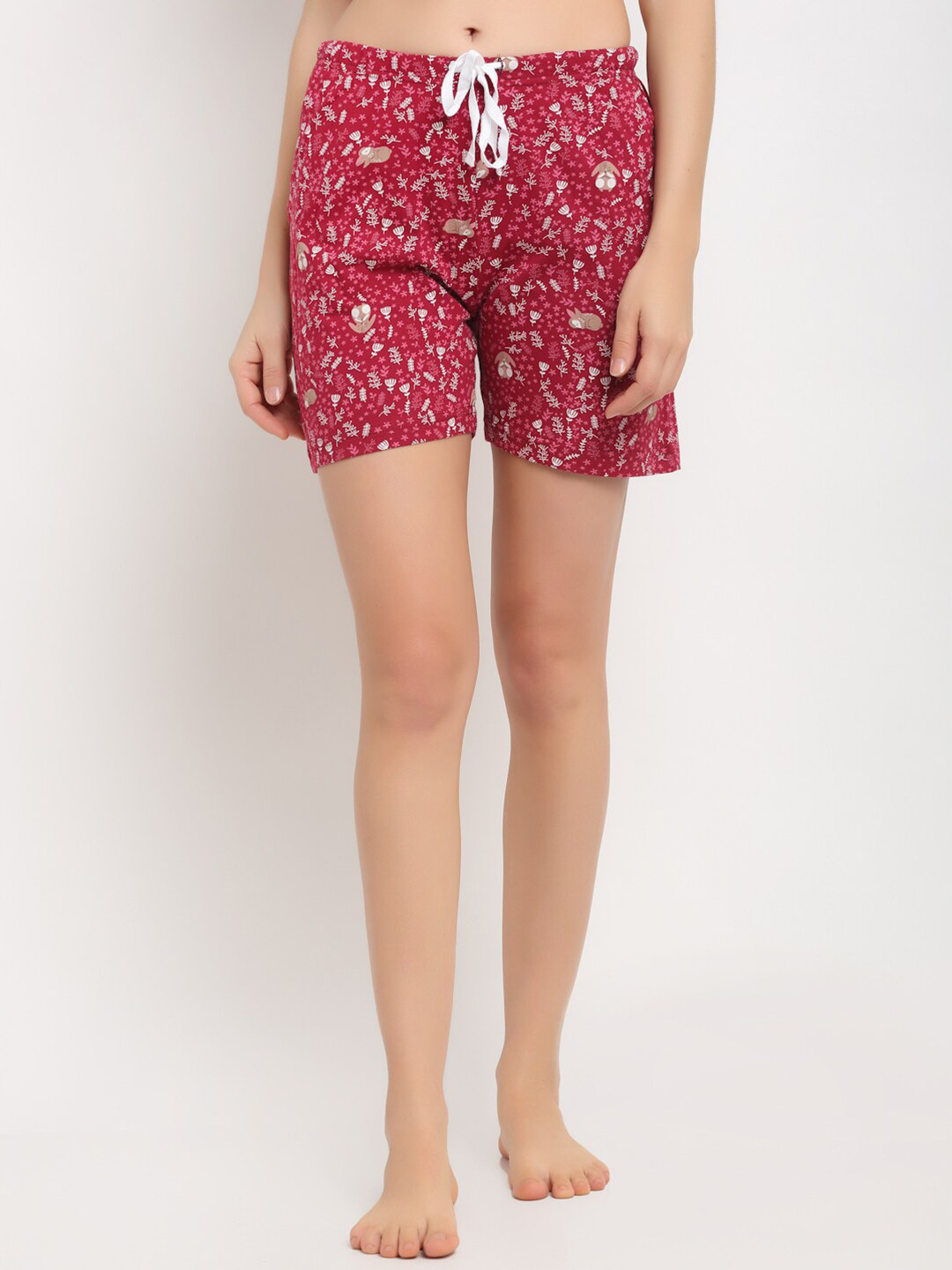 

Kanvin Women Red & White Printed Pure Cotton Lounge Shorts