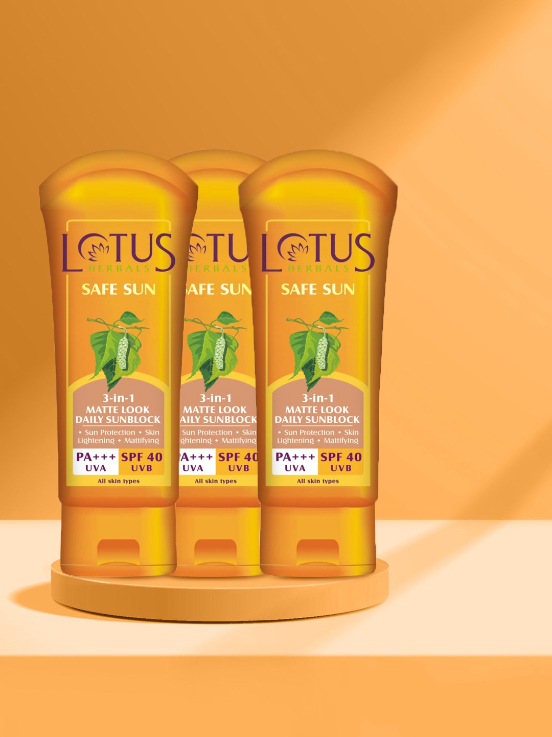 

Lotus Herbals Set of 3 Safe Sun 3-in-1 Matte-Look SPF 40 Daily Sunscreen - 100 g each, Orange