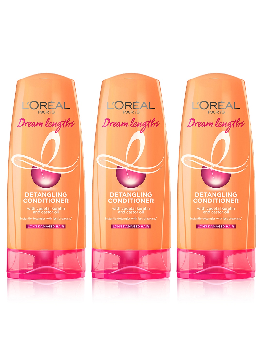

LOreal Paris Set of 3 Dream Lengths Detangling Conditioners - 192.5 ml each, Orange