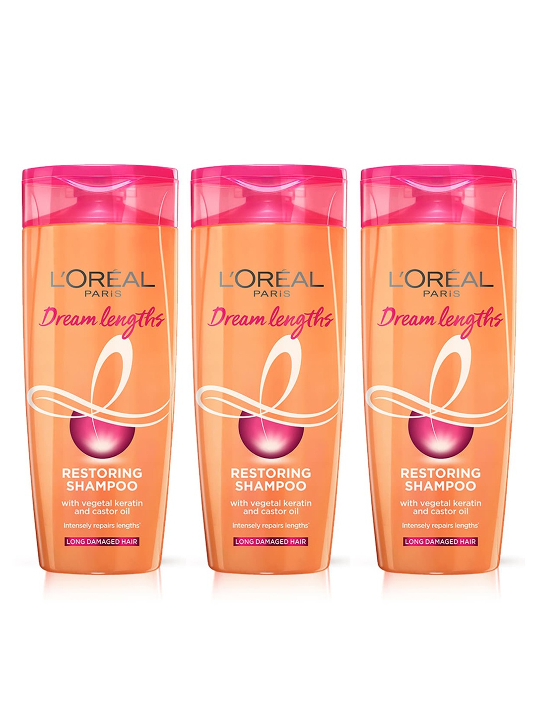 

LOreal Paris Set of 3 Dream Length Restoring Shampoos with Vegetal Keratin - 192.5 ml each, Orange