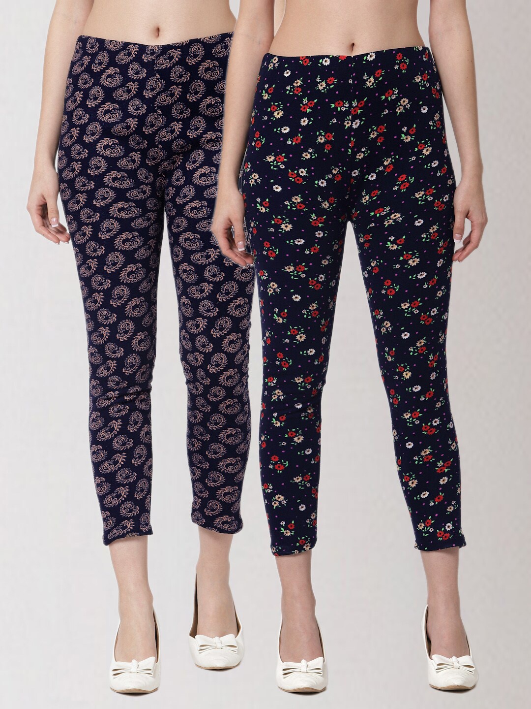 

KLOTTHE Pack of 2 Women Printed Skinny Fit Woolen Jeggings, Multi