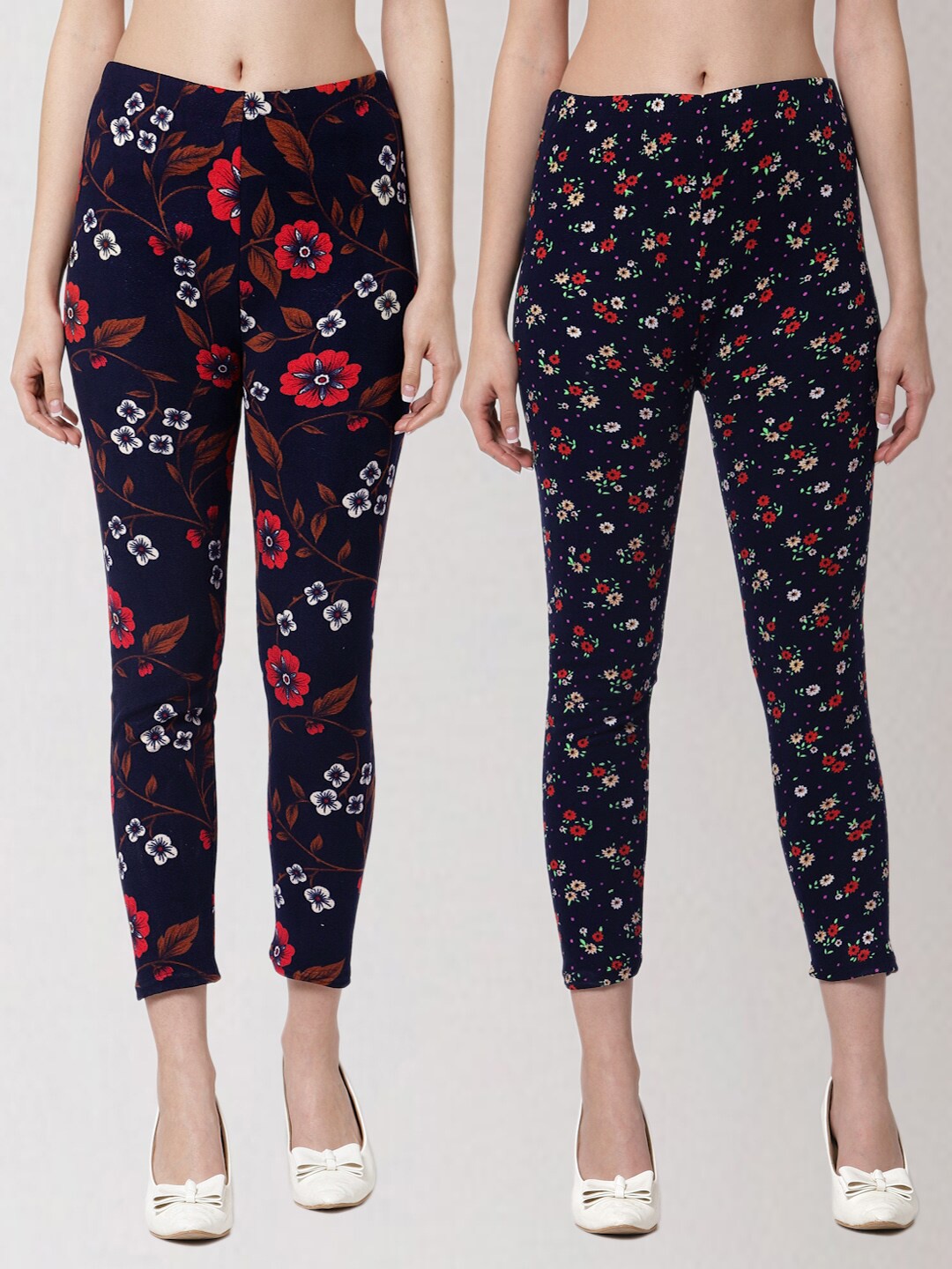 

KLOTTHE Women Multicoloured Pack of 2 Printed Skinny Fit Woollen Jeggings, Multi