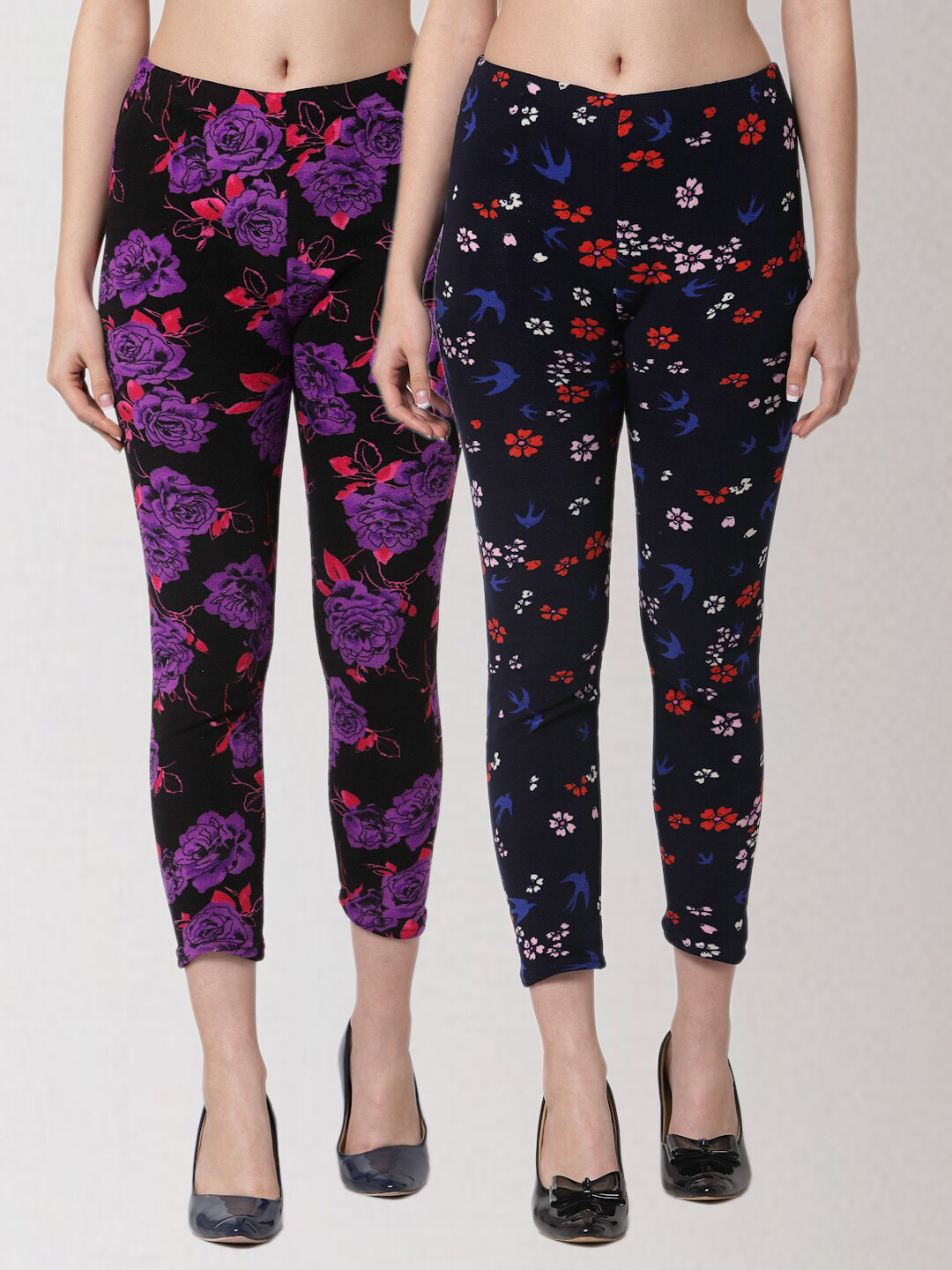 

KLOTTHE Women Set of 2 Printed Skinny Fit Woollen Jeggings, Multi