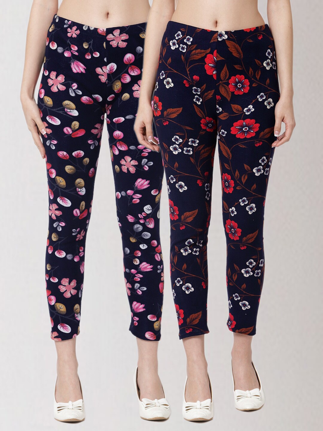 

KLOTTHE Woman Set of 2 Multicoloured Printed Skinny Fit Woolen Jeggings, Multi