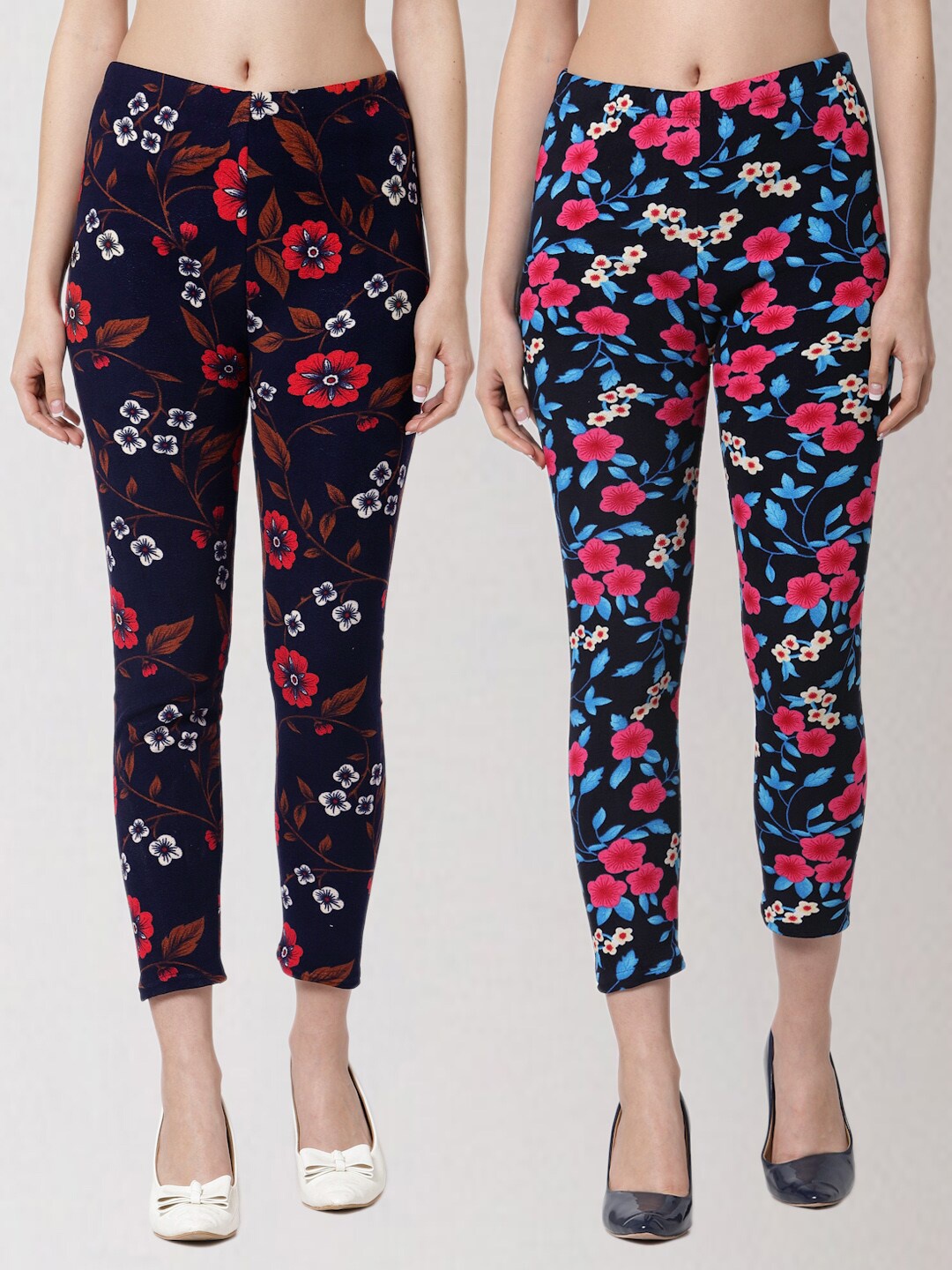 

KLOTTHE Women Blue & Pink Set of 2 Printed Skinny Fit Woolen Jeggings