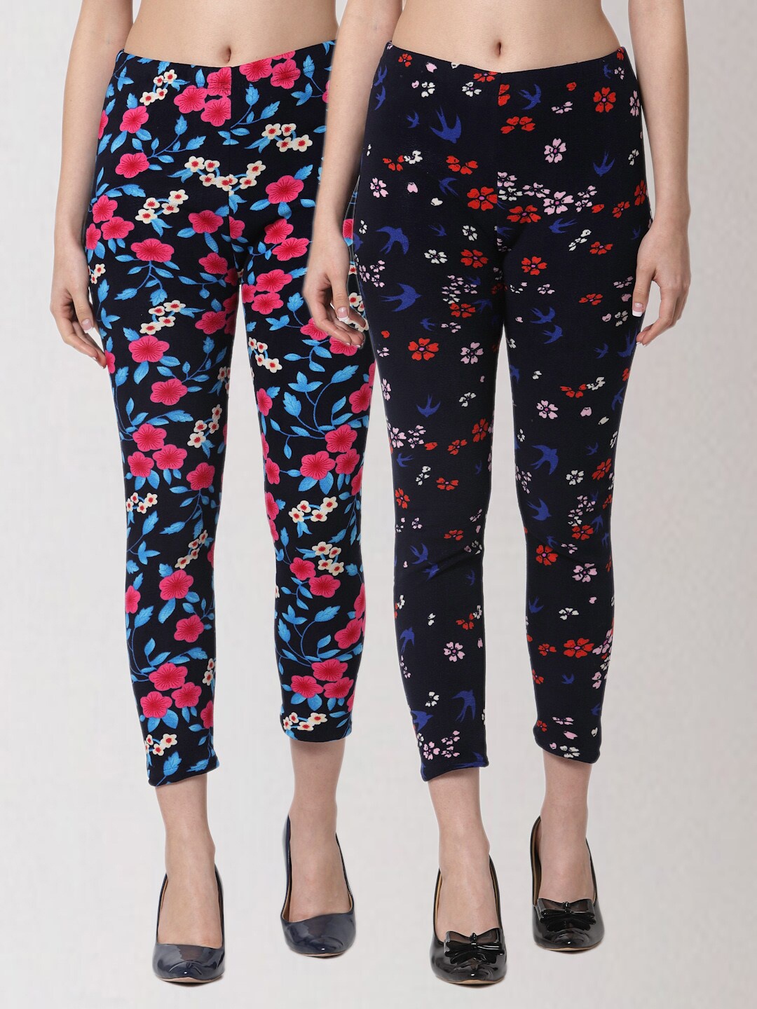

KLOTTHE Women Pack Of 2 Blue & Black Printed Skinny-Fit Woolen Jeggings