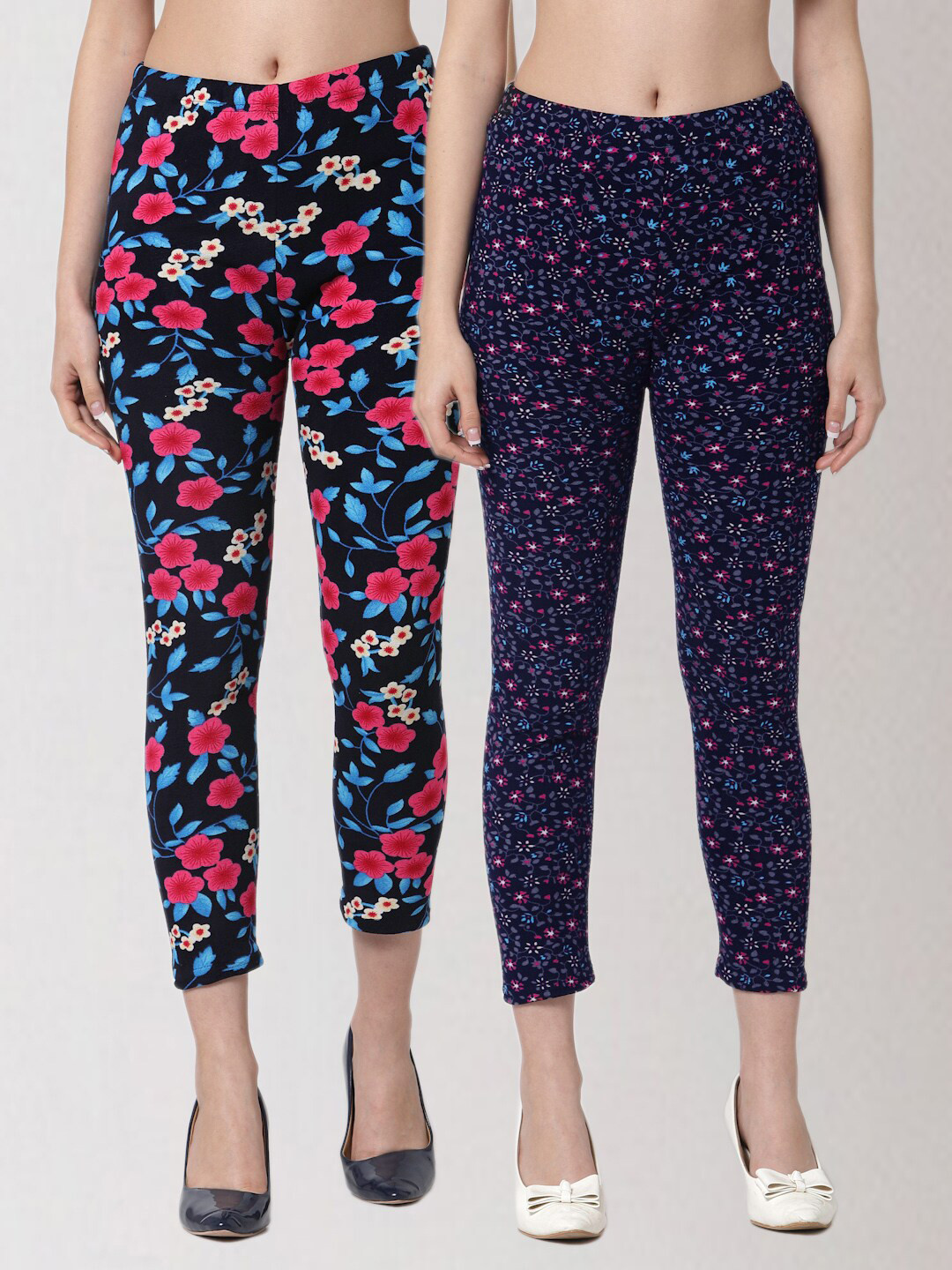 

KLOTTHE Women Pack of 2 Printed Skinny Fit Woolen Jeggings, Blue