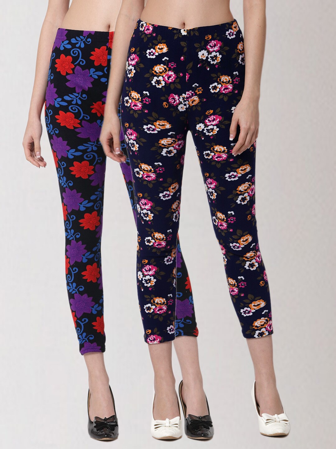 

KLOTTHE Woman Set of 2 Multicoloured Printed Skinny Fit Woolen Jeggings, Multi