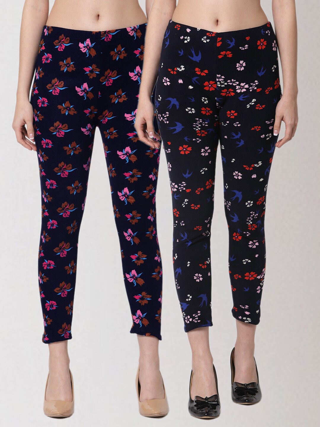 

KLOTTHE Woman Set of 2 Multicoloured Printed Skinny Fit Woolen Jeggings, Multi