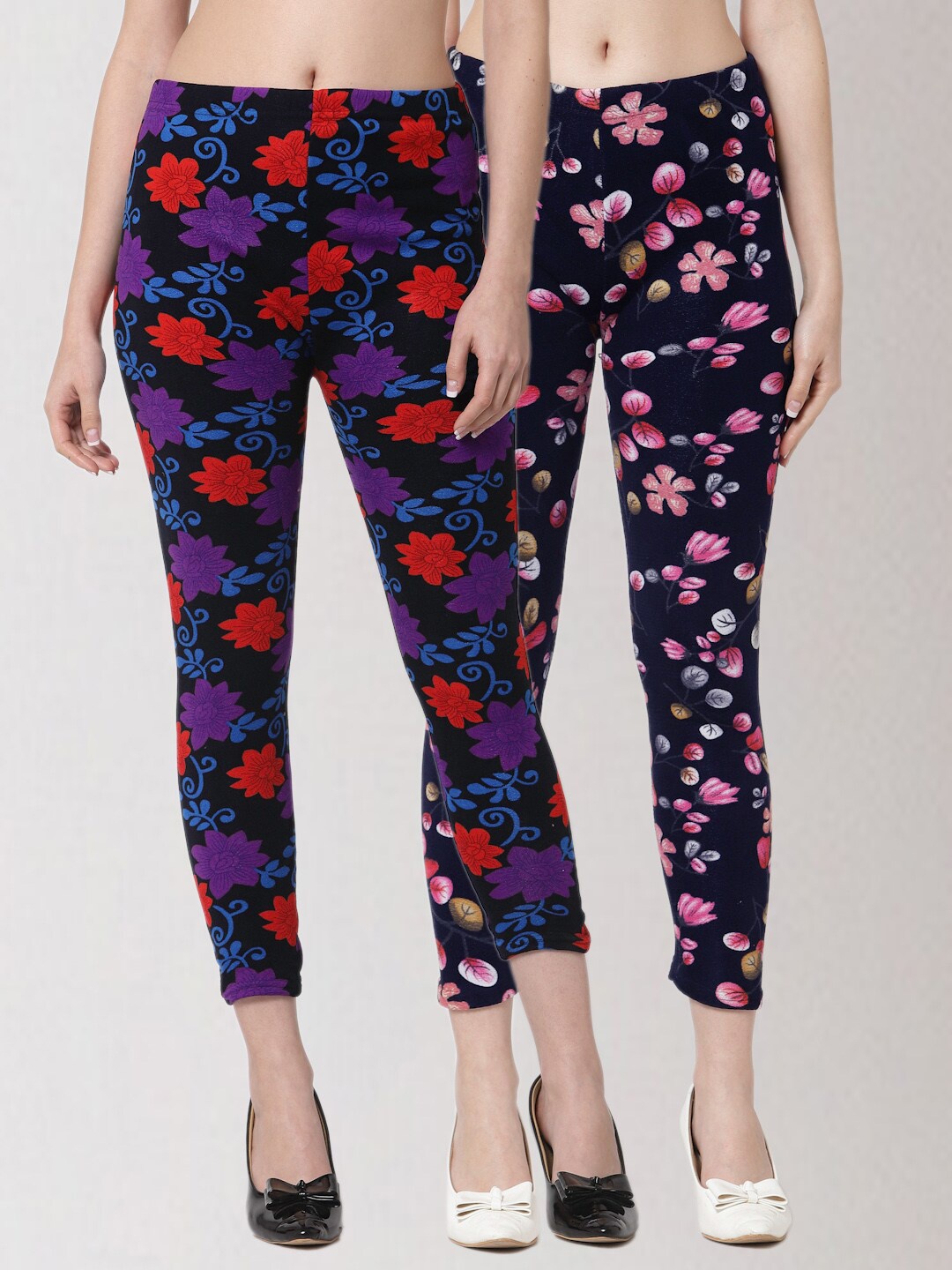 

KLOTTHE Women Pack Of 2 Printed Skinny-Fit Jeggings, Black