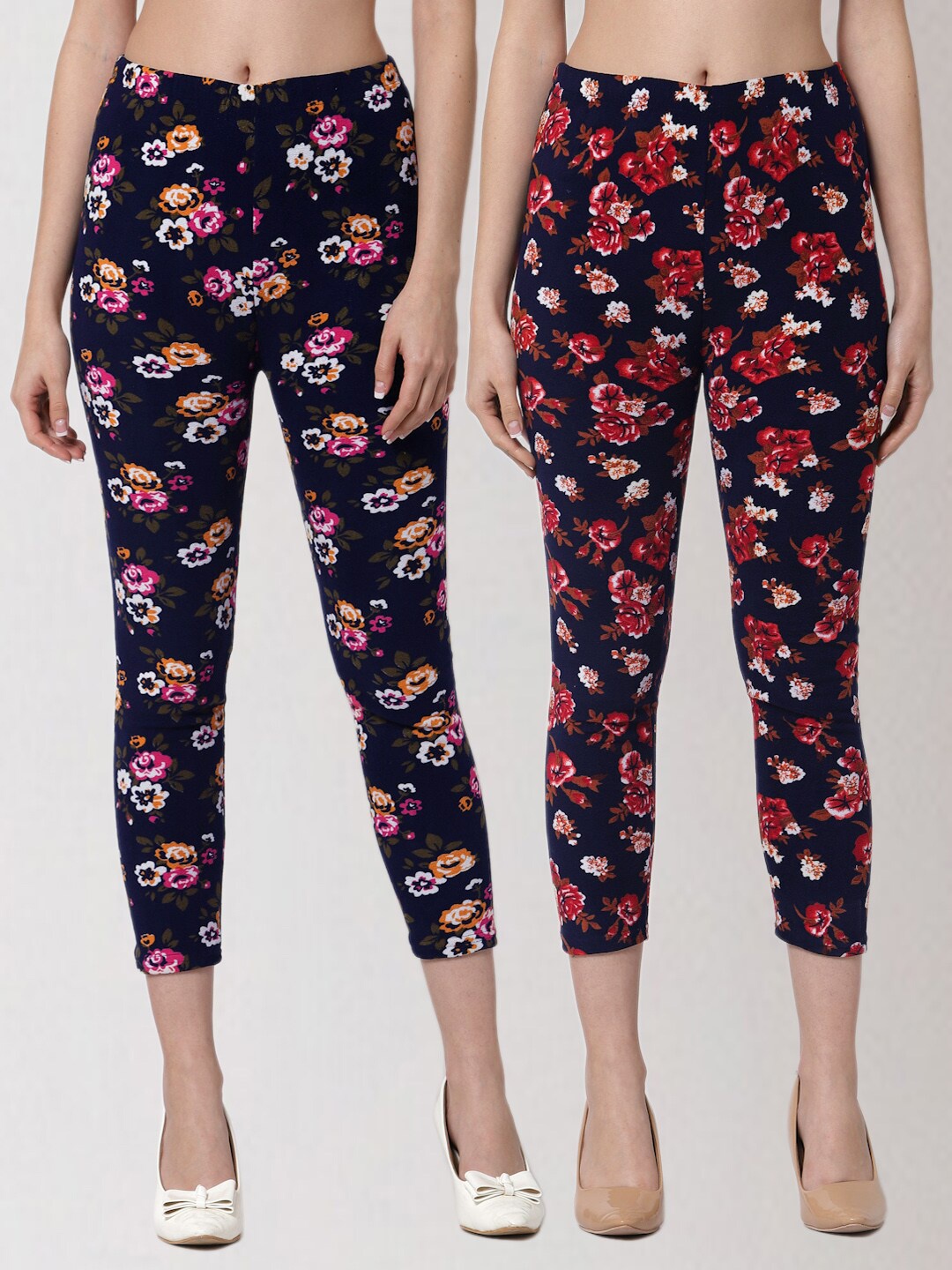 

KLOTTHE Women Pack Of 2 Printed Skinny-Fit Jeggings, Navy blue