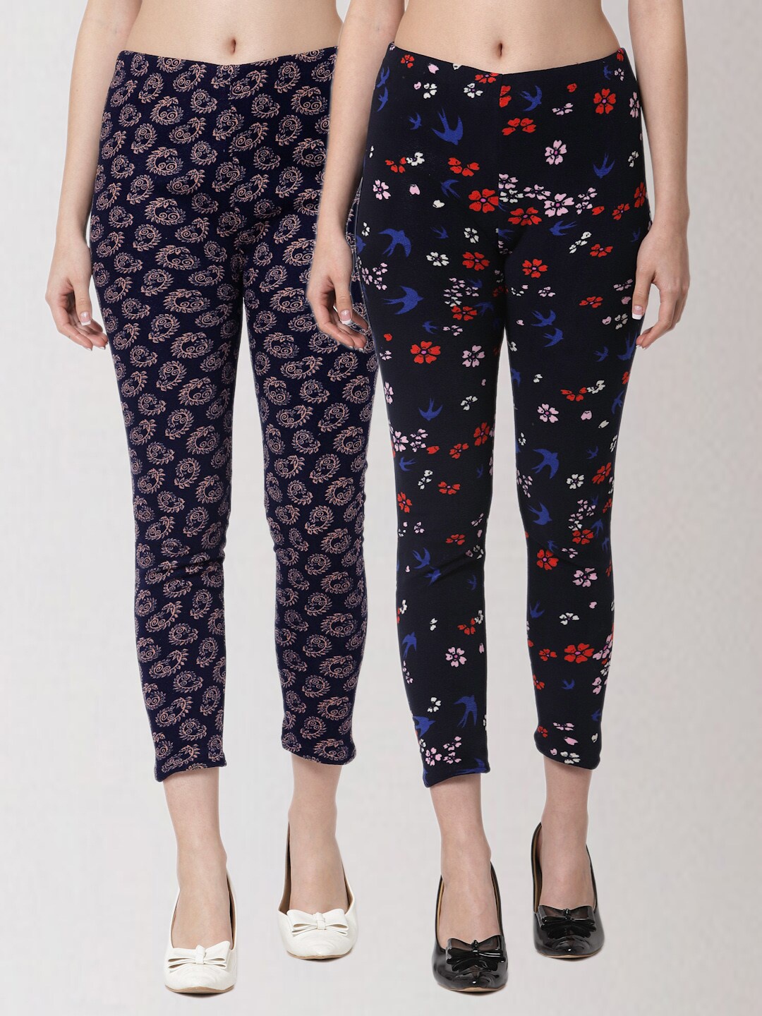 

KLOTTHE Women Pack Of 2 Printed Skinny-Fit Jeggings, Black