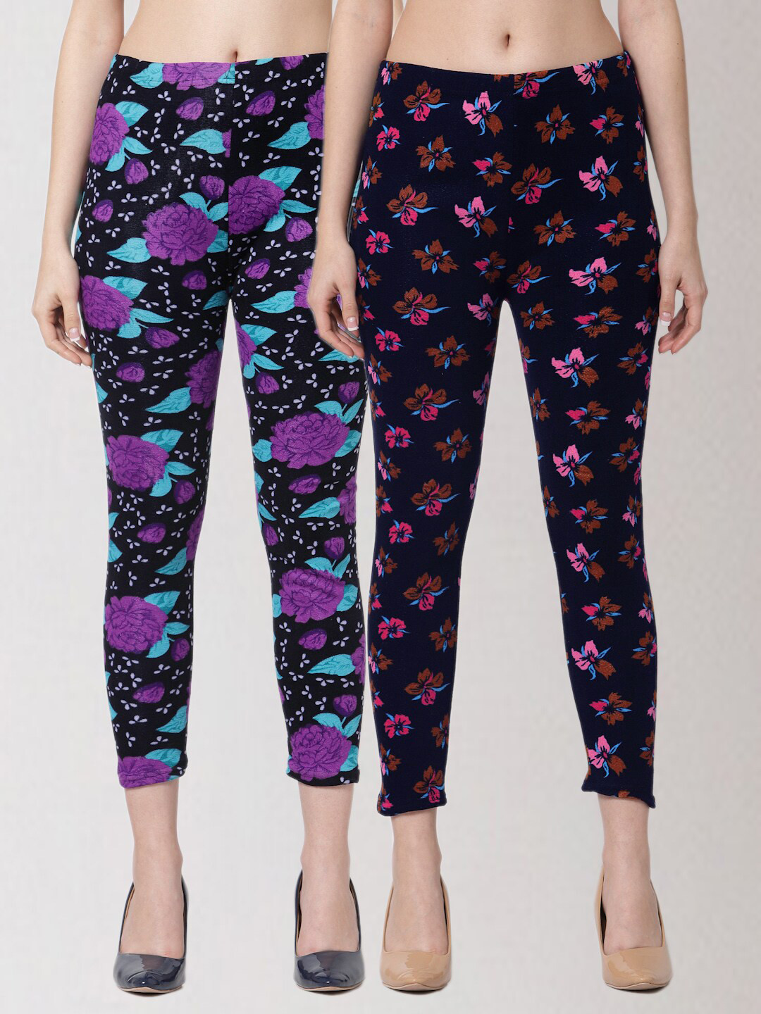 

KLOTTHE Women Pack Of 2 Printed Skinny-Fit Jeggings, Black