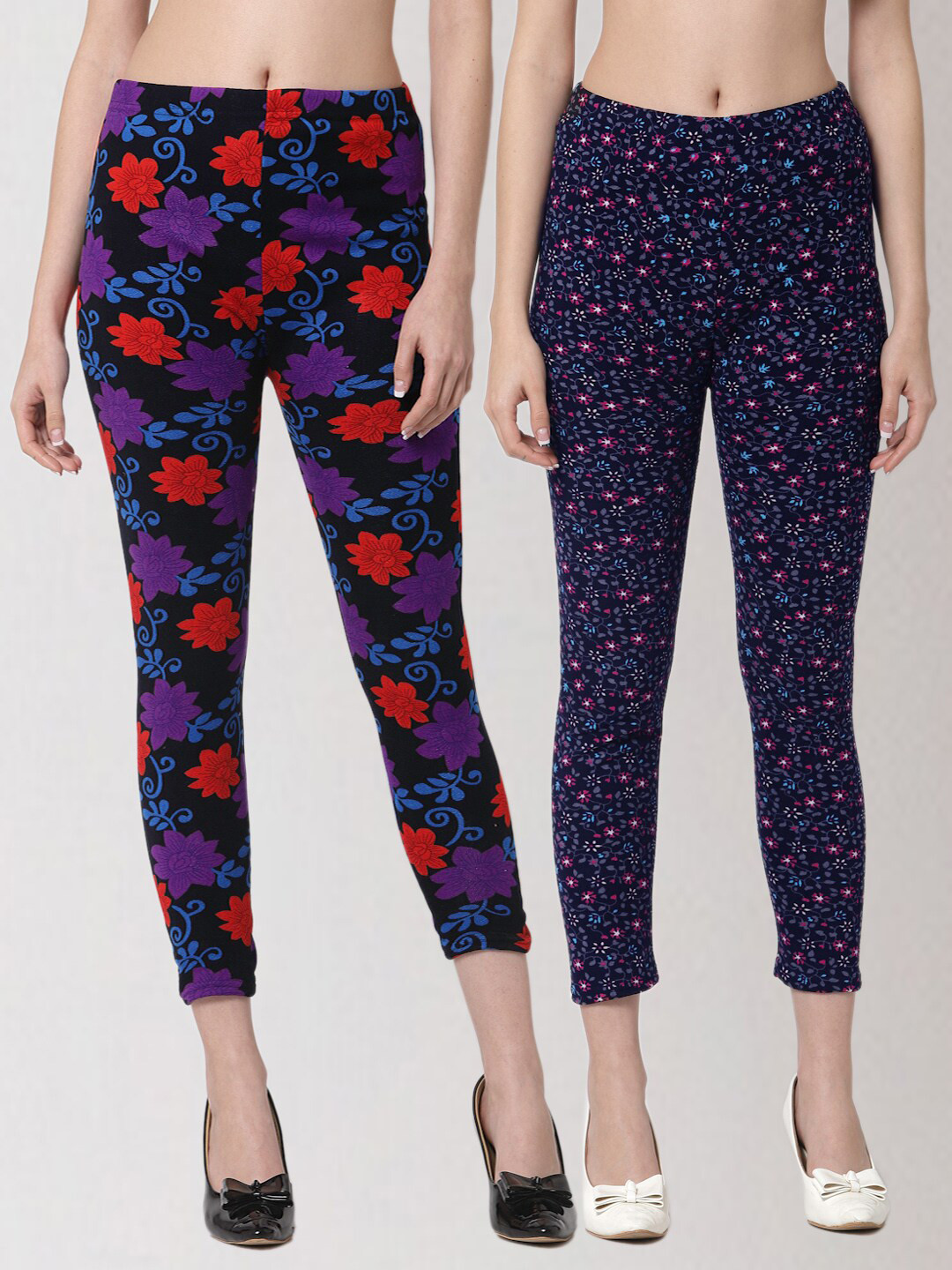 

KLOTTHE Women Pack of 2 Printed Skinny Fit Woolen Jeggings, Blue