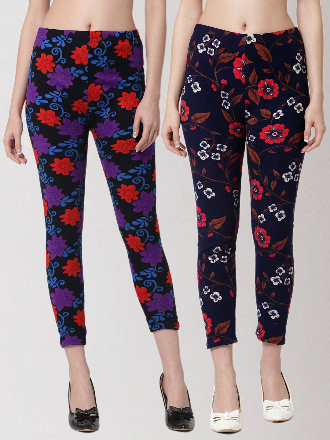 

KLOTTHE Women Pack Of 2 Printed Skinny-Fit Treggings, Black