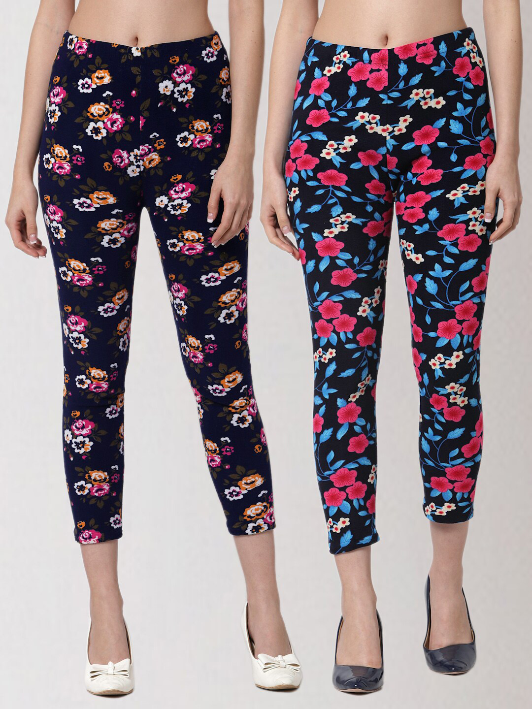 

KLOTTHE Women Pack Of 2 Printed Skinny-Fit Jeggings, Navy blue