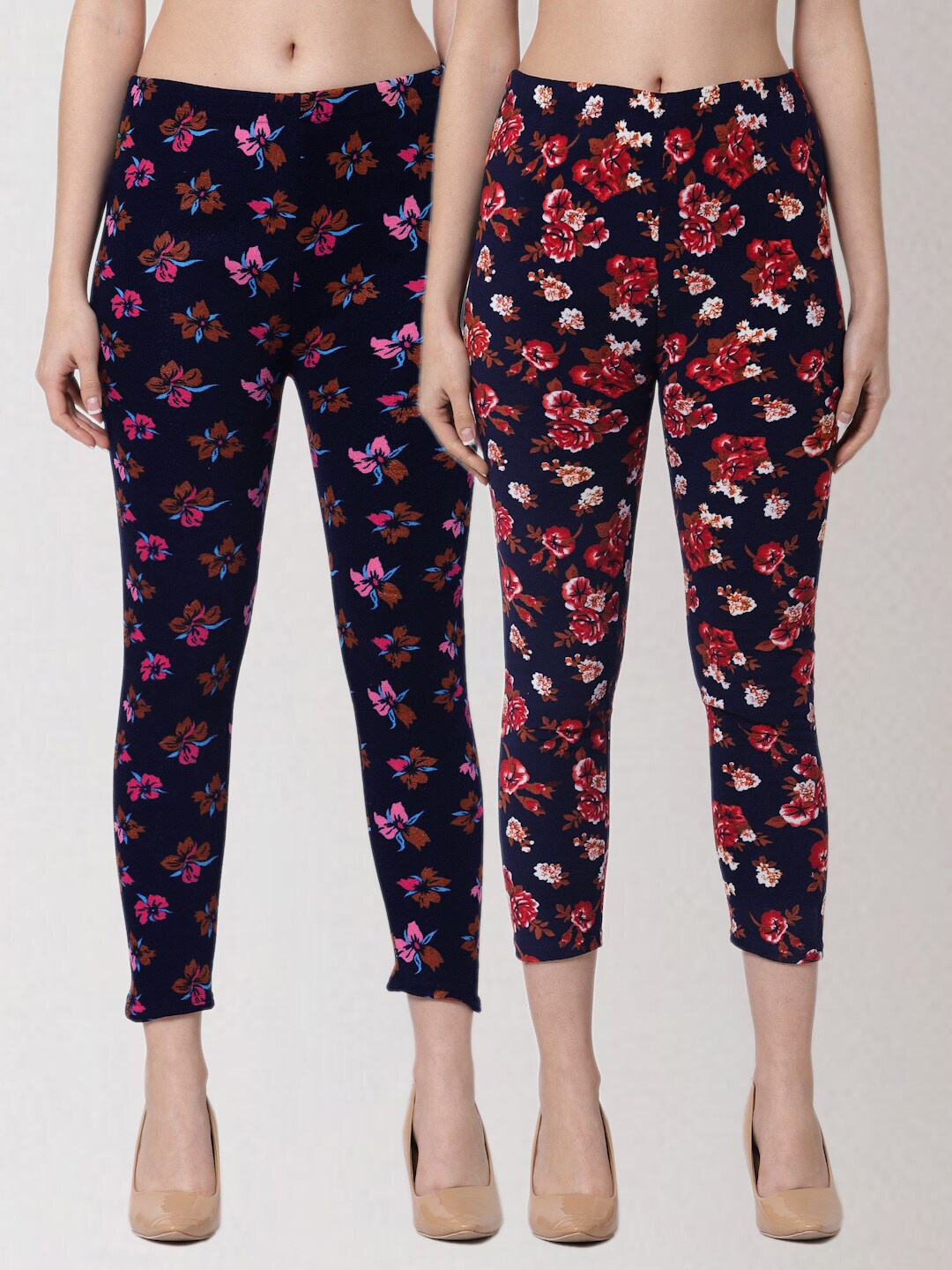

KLOTTHE Women Pack Of 2 Printed Skinny-Fit Jeggings, Navy blue