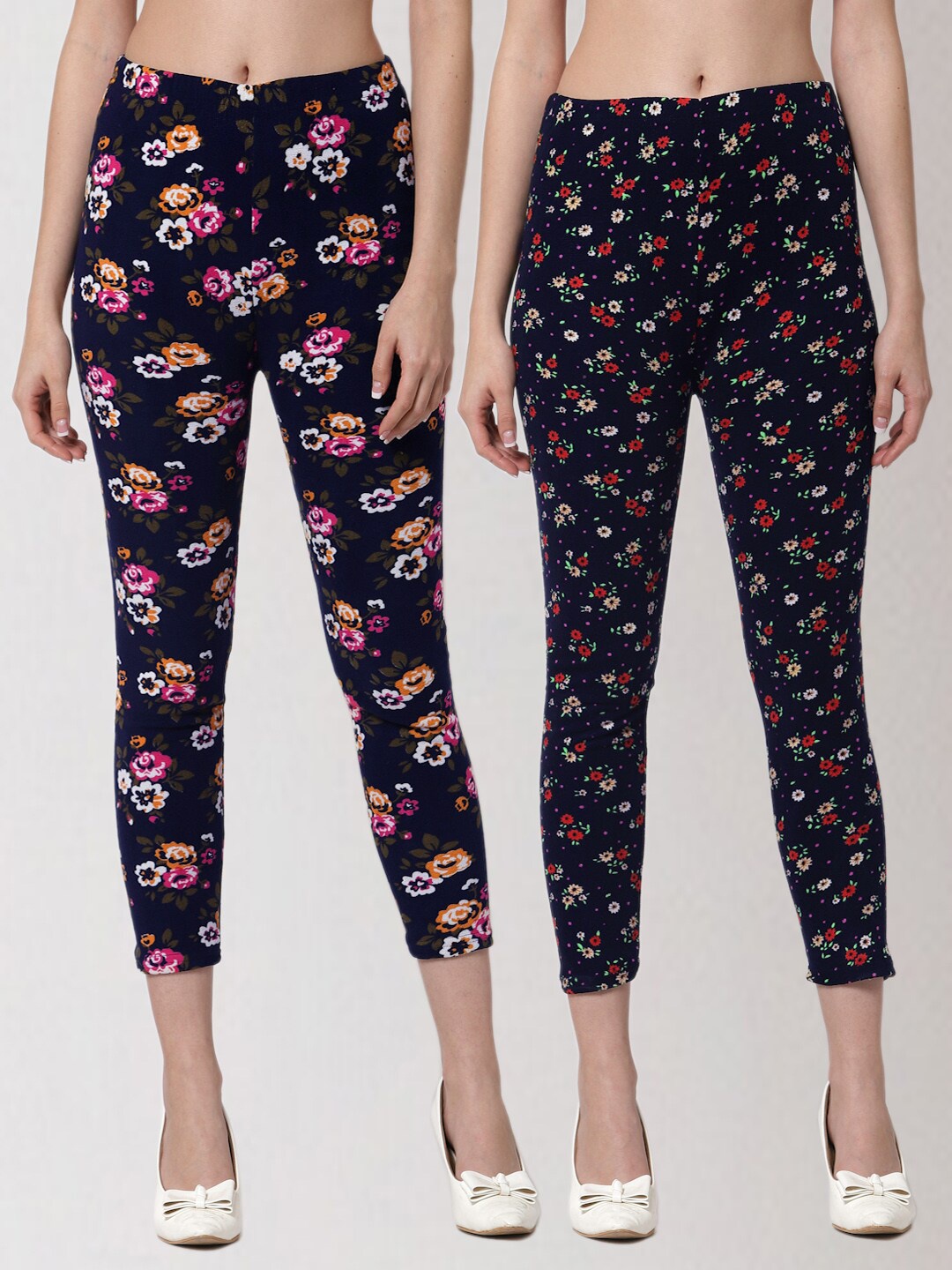 

KLOTTHE Women Pack Of 2 Printed Skinny Fit Woolen Jeggings, Navy blue