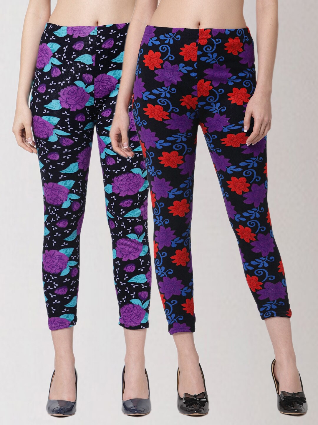 

KLOTTHE Women Pack of 2 Printed Skinny Fit Woolen Jeggings, Blue