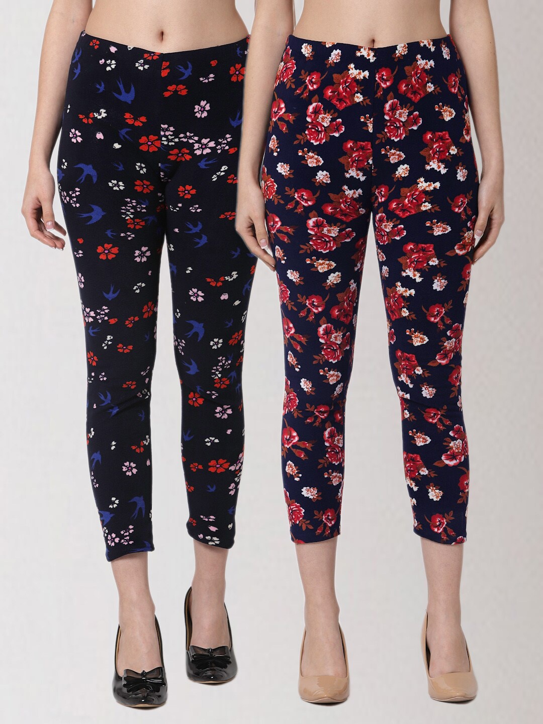 

KLOTTHE Women Pack Of 2 Printed Woolen Skinny-Fit Jeggings, Black