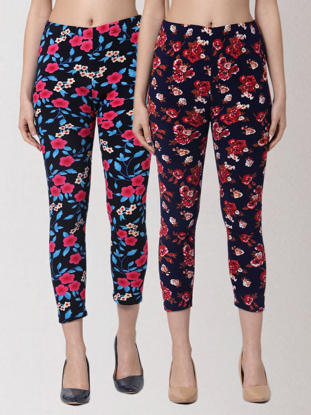 

KLOTTHE Women Pack Of 2 Printed Skinny-Fit Jeggings, Black