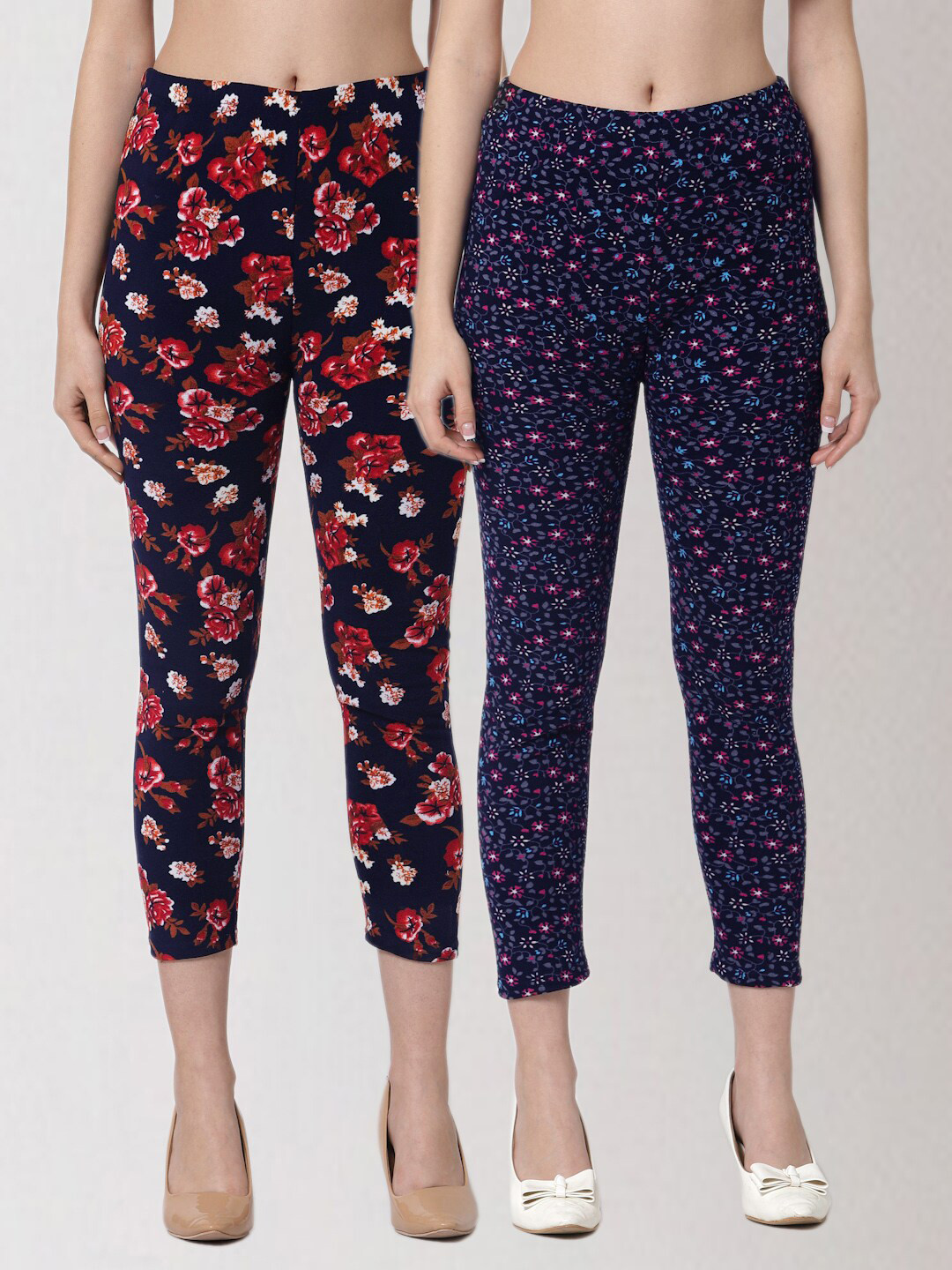 

KLOTTHE Women Pack Of 2 Printed Skinny Fit Woolen Jeggings, Navy blue