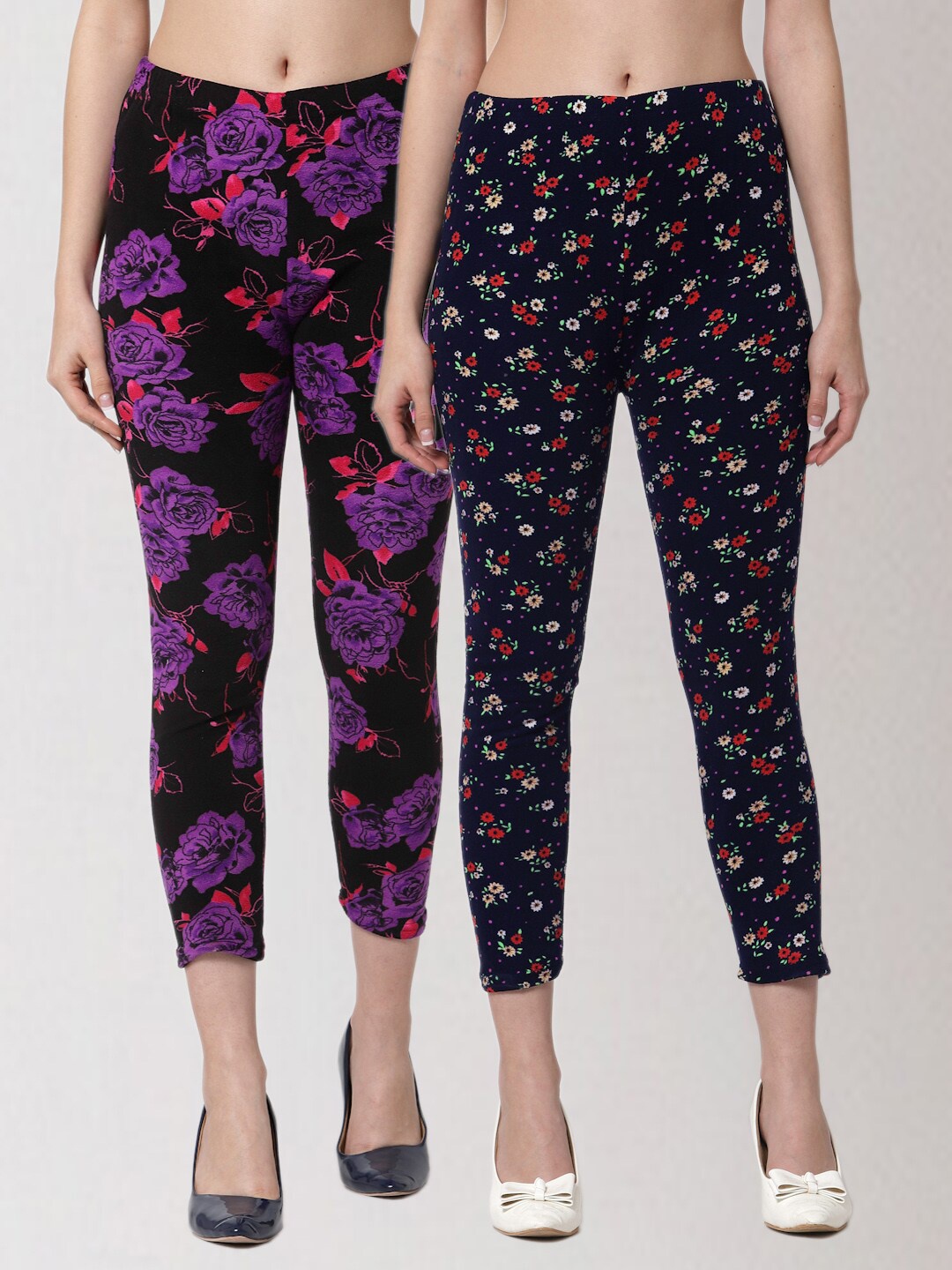 

KLOTTHE Women Pack Of 2 Printed Skinny-Fit Jeggings, Navy blue
