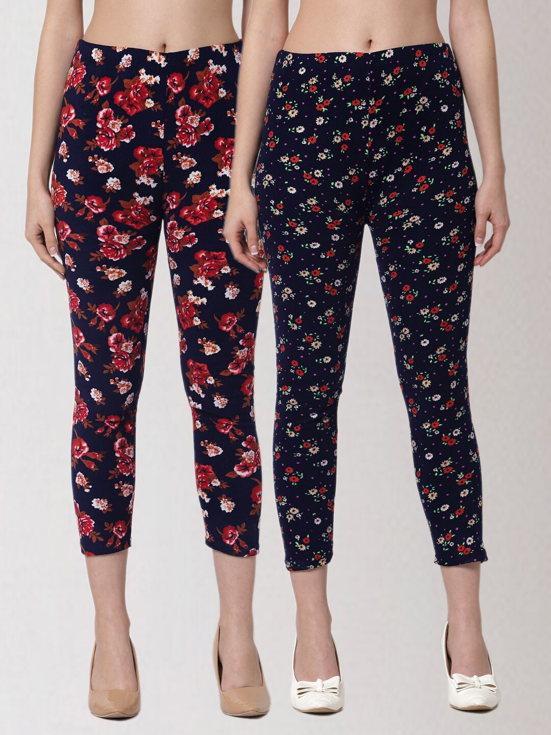 

KLOTTHE Women Pack Of 2 Printed Skinny-Fit Jeggings, Navy blue