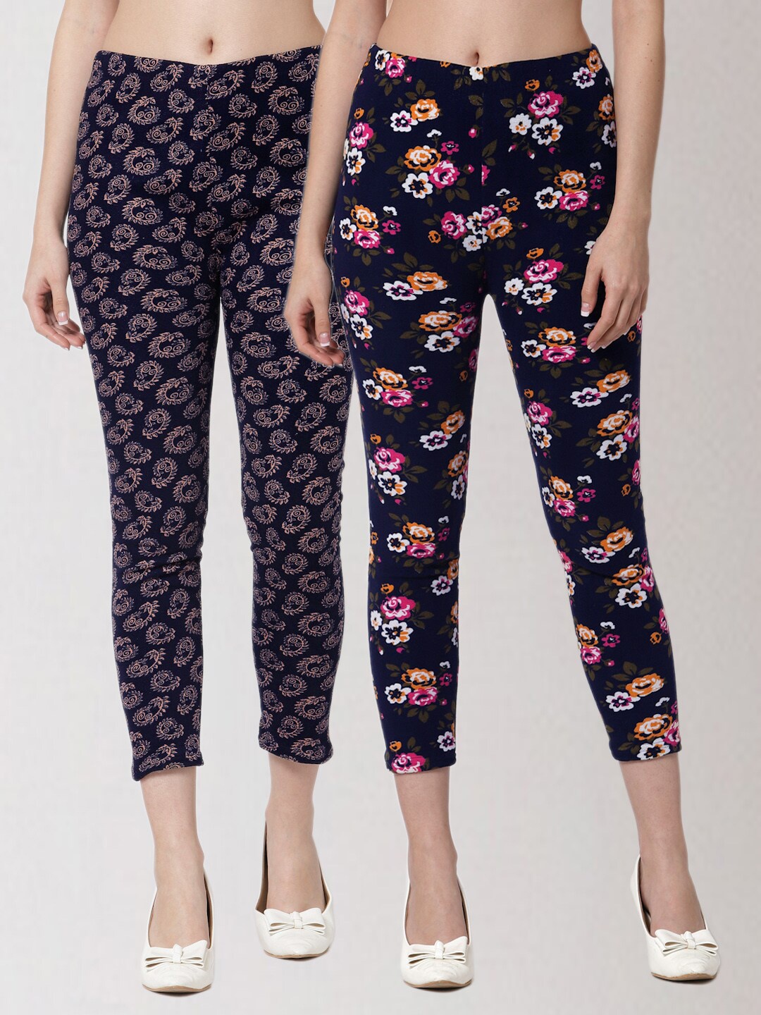 

KLOTTHE Women Pack Of 2 Printed Skinny-Fit Treggings, Black