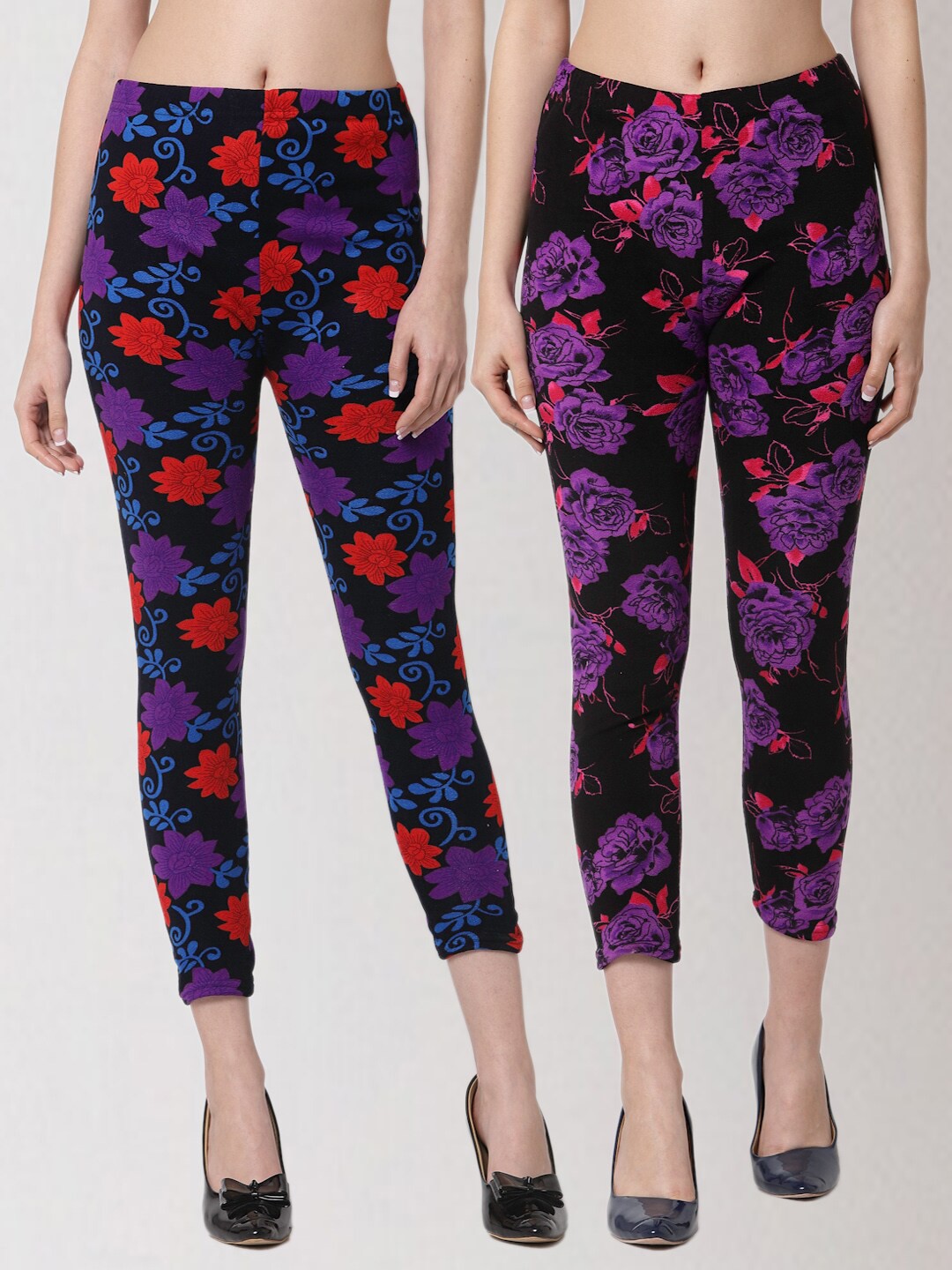 

KLOTTHE Women Pack Of 2 Printed Skinny-Fit Jeggings, Black