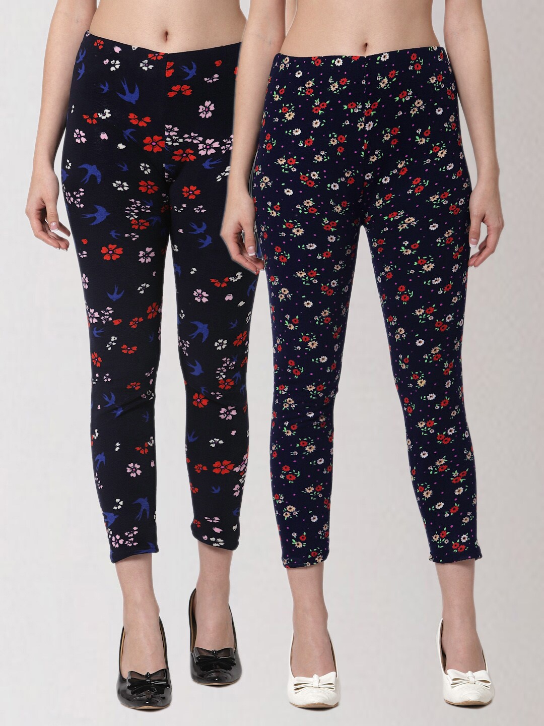 

KLOTTHE Women Pack of 2 Printed Skinny Fit Woolen Jeggings, Multi