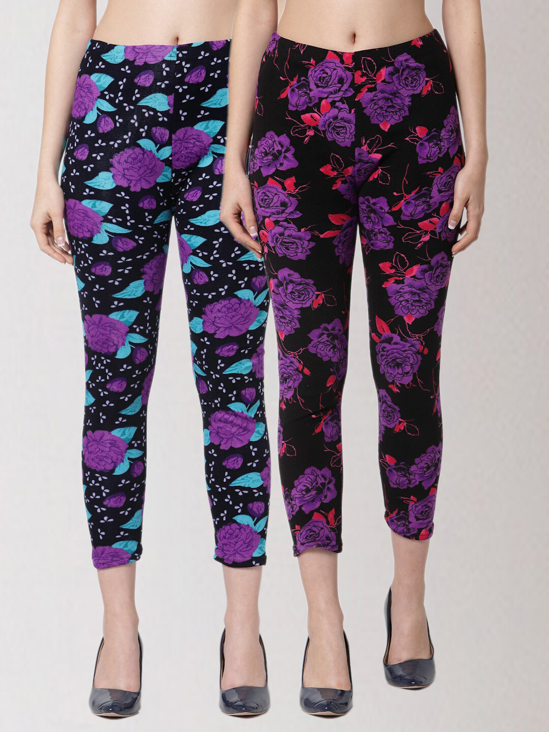 

KLOTTHE Women Pack of 2 Printed Skinny Fit Woolen Jeggings, Blue