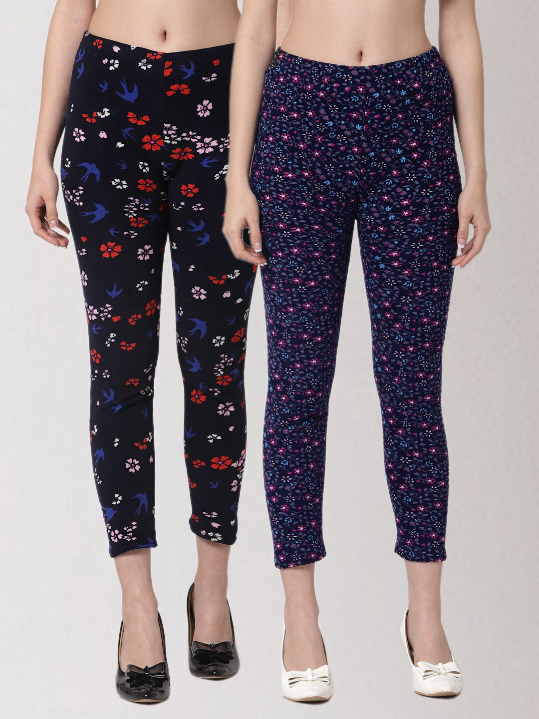 

KLOTTHE Women Pack of 2 Printed Skinny Fit Woolen Jeggings, Multi