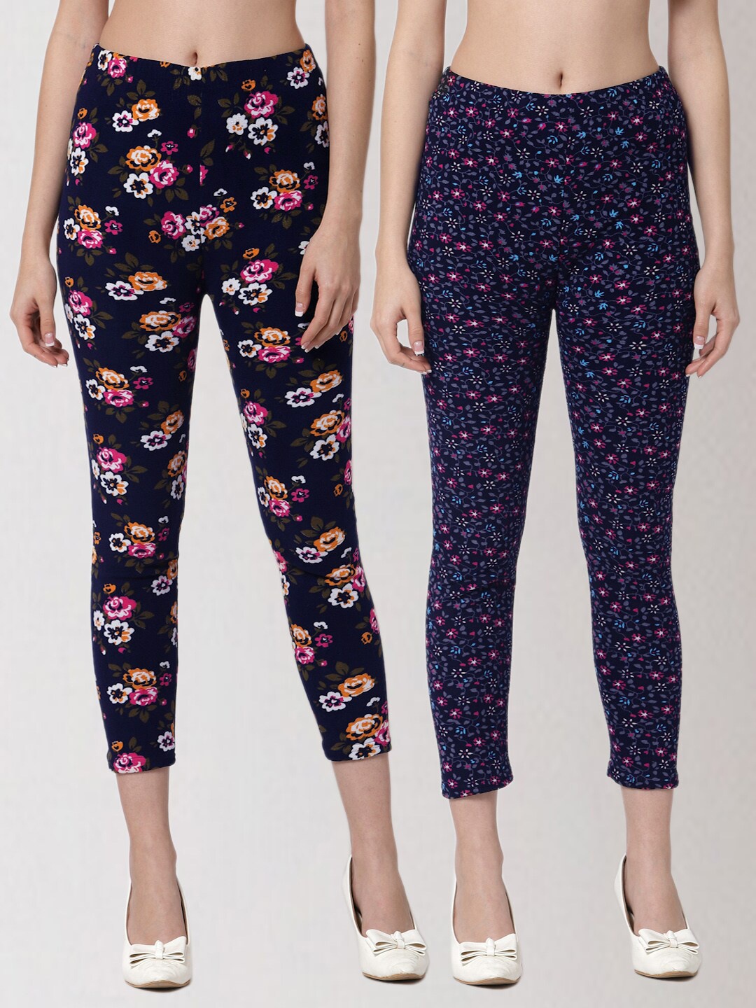 

KLOTTHE Women Pack of 2 Printed Skinny-Fit Woolen Jeggings, Black
