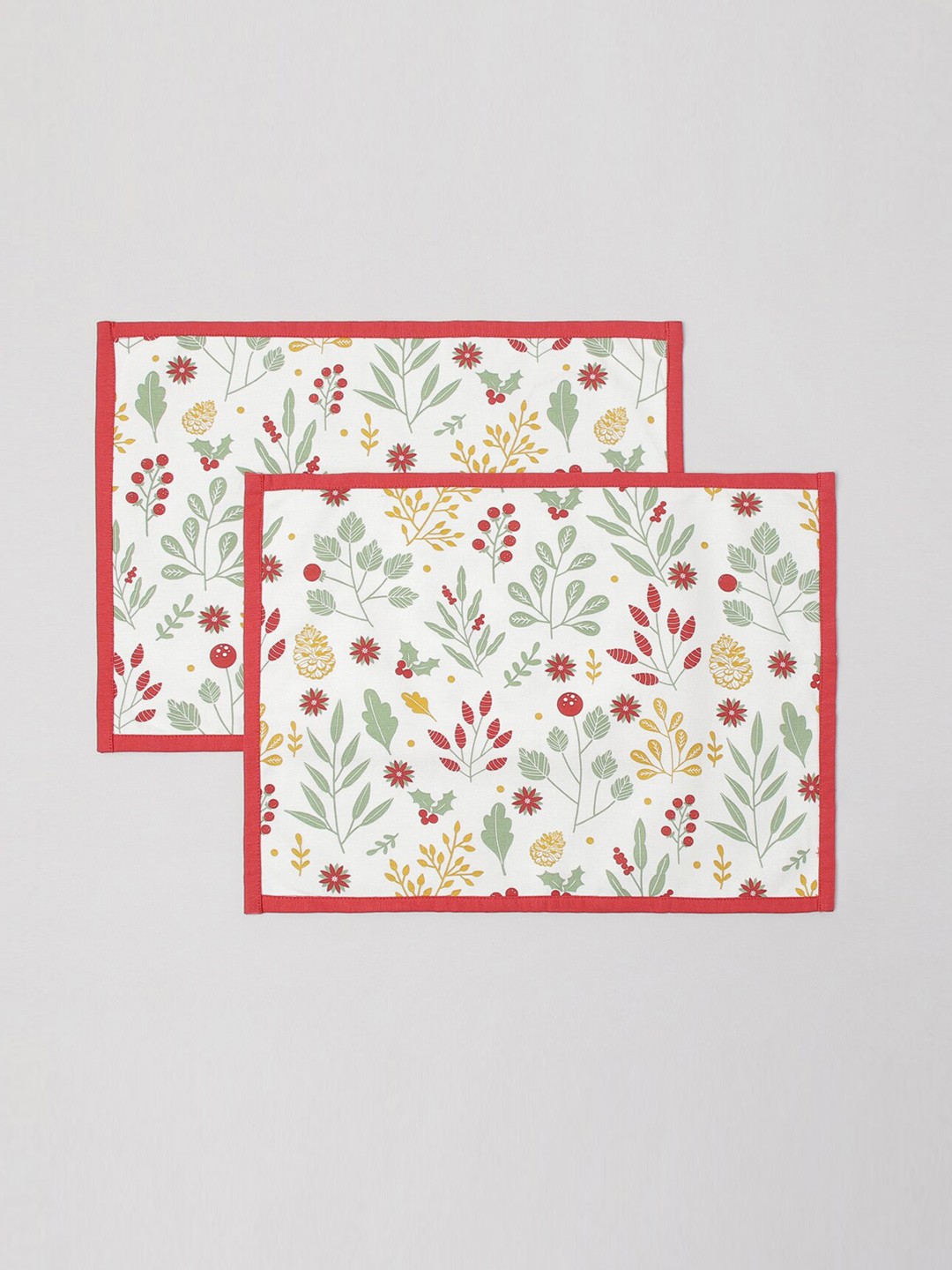 

The Yellow Dwelling Set of 2 White & Red Floral Printed Cotton Table Placemats